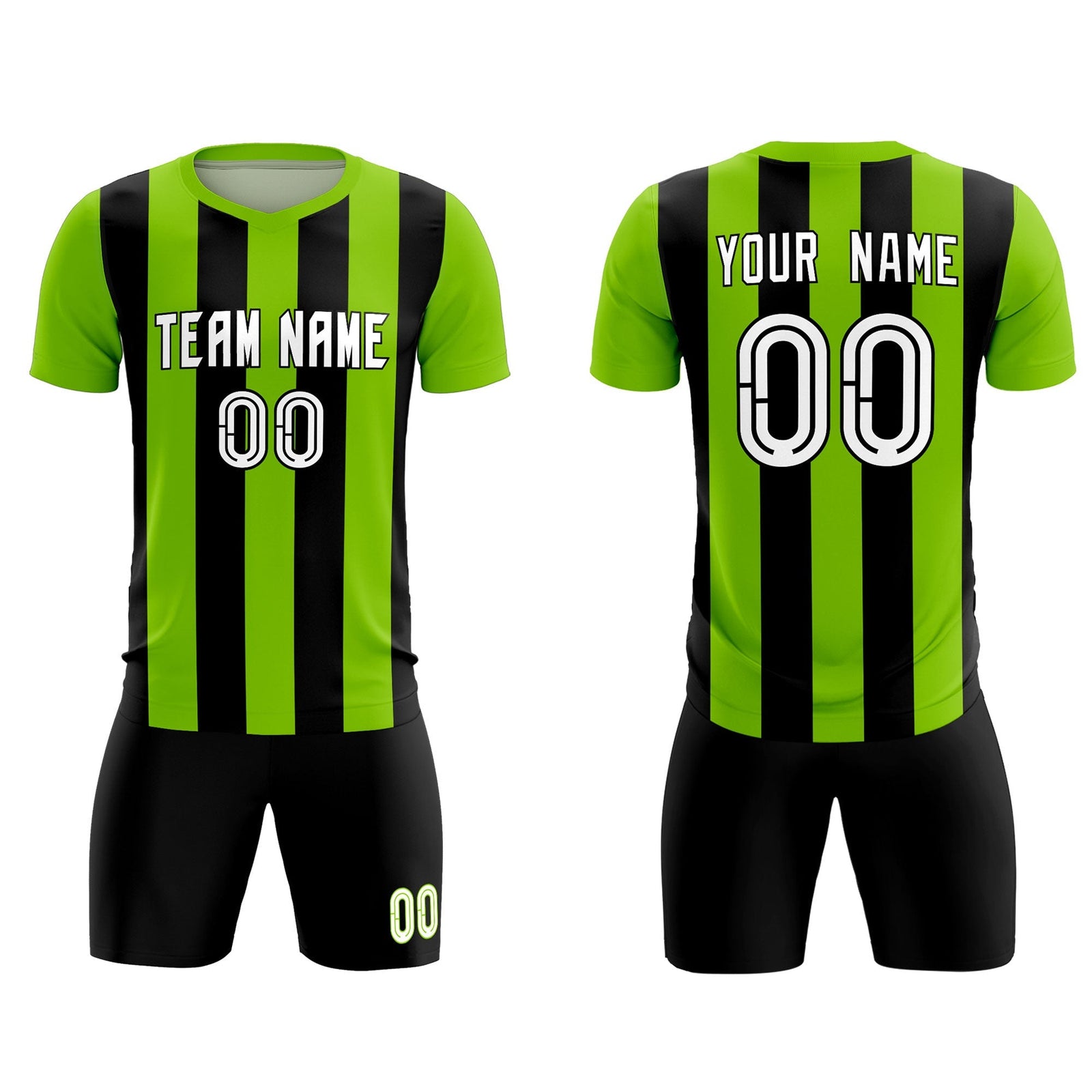 Custom Neon Green Black Vertical Stripes Casual Outdoor Soccer Sets Jersey