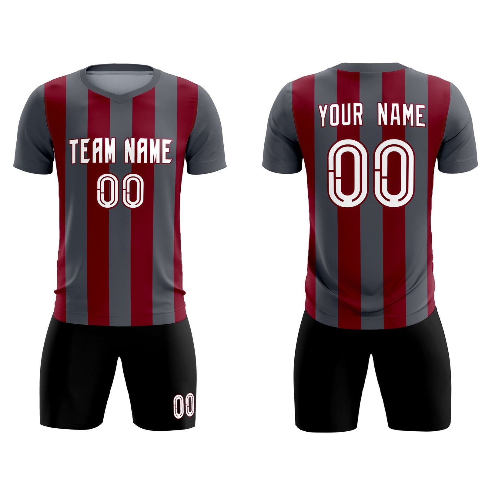Custom Dark Gray Crimson Vertical Stripes Casual Outdoor Soccer Sets Jersey
