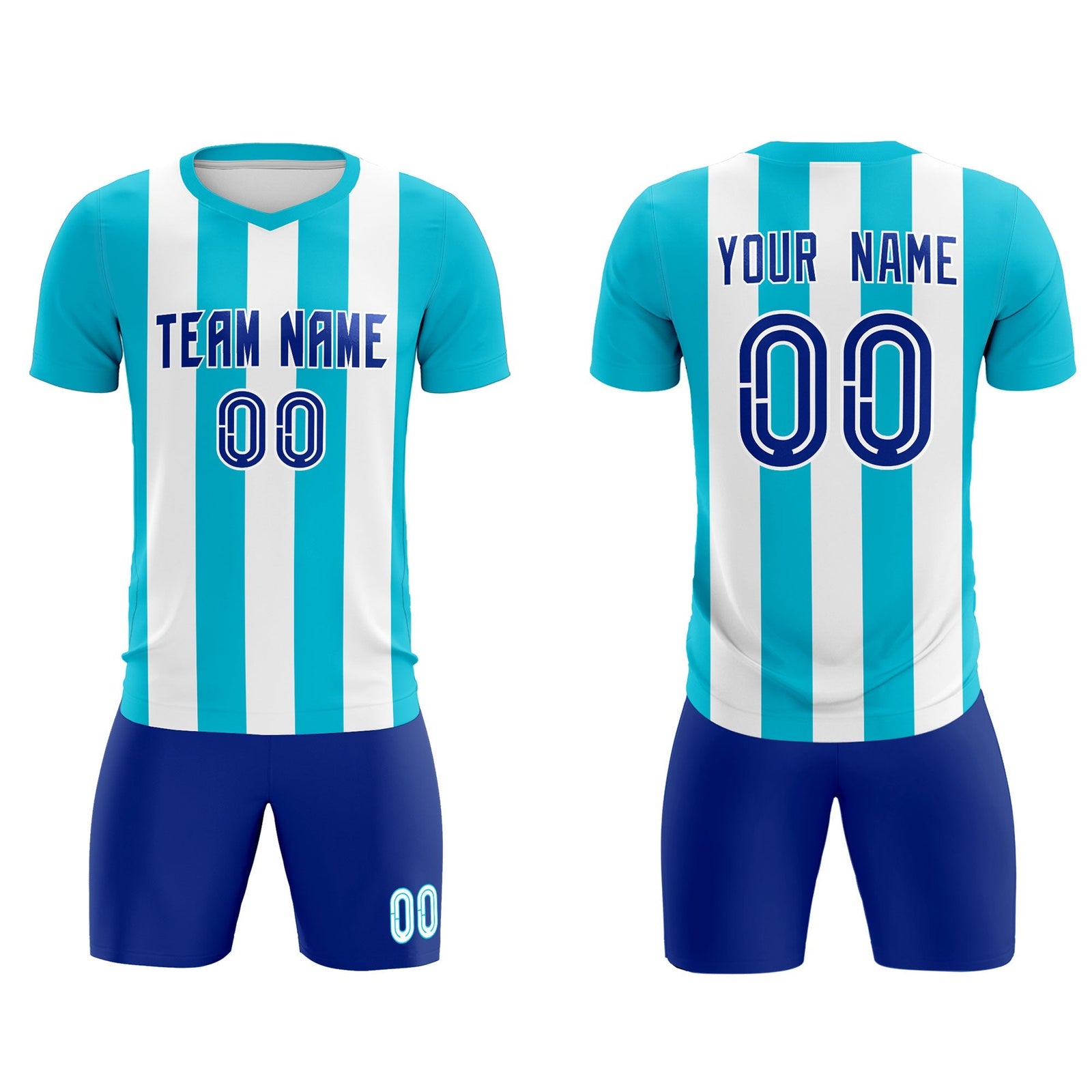 Custom White Sky Blue Vertical Stripes Casual Outdoor Soccer Sets Jersey