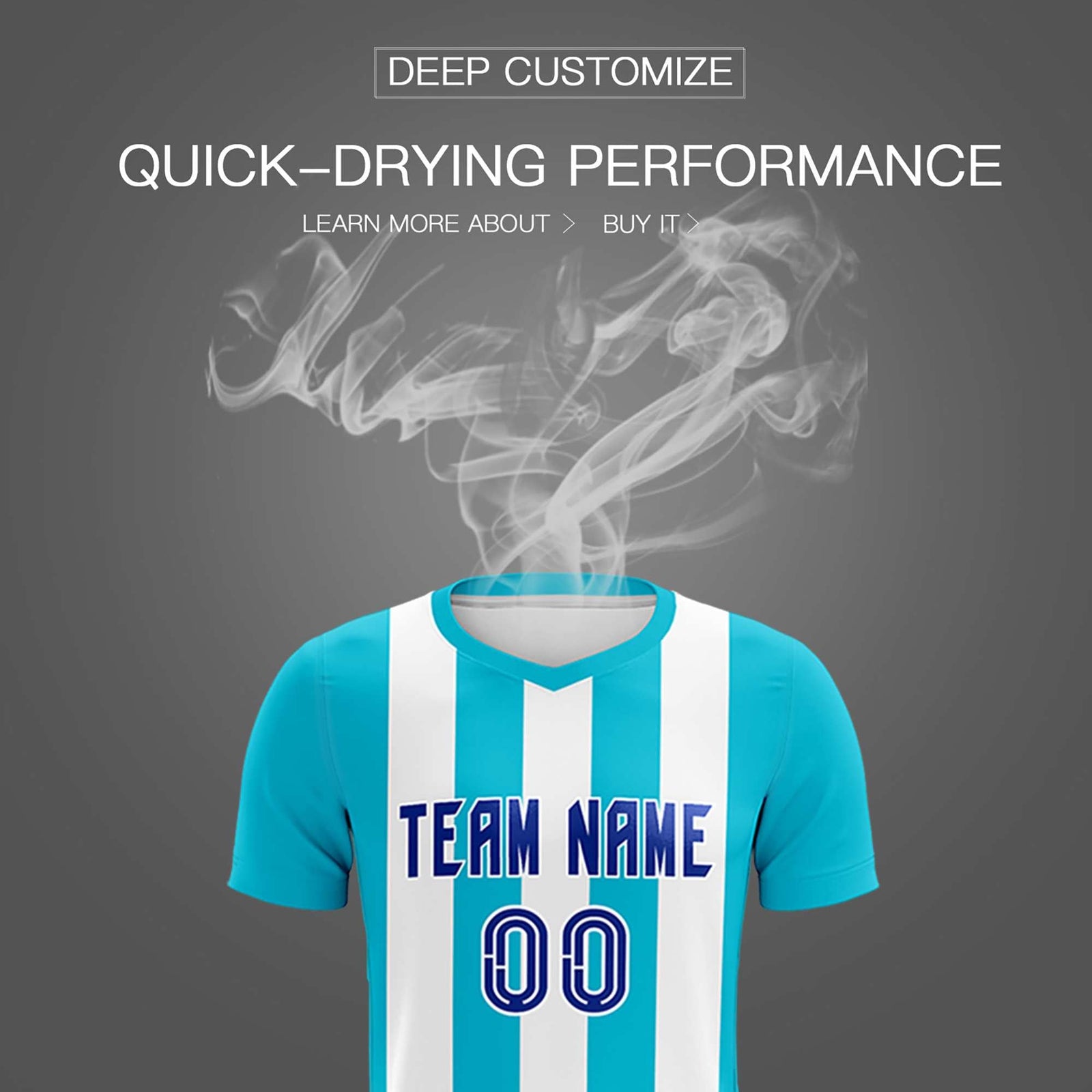 Custom White Sky Blue Vertical Stripes Casual Outdoor Soccer Sets Jersey
