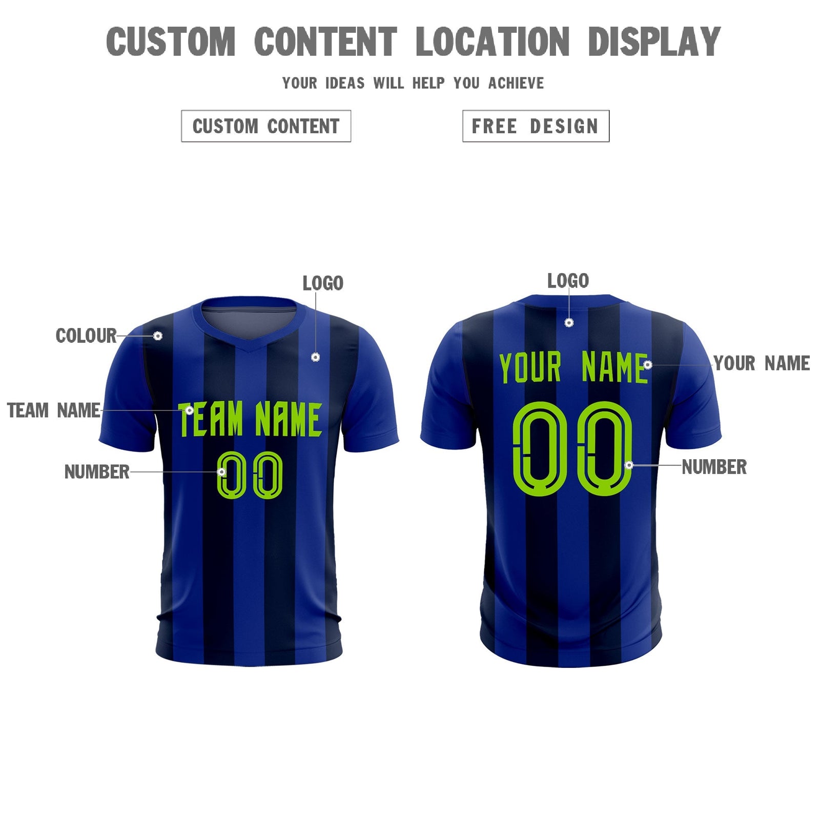 Custom Royal Navy Vertical Stripes Casual Outdoor Soccer Sets Jersey