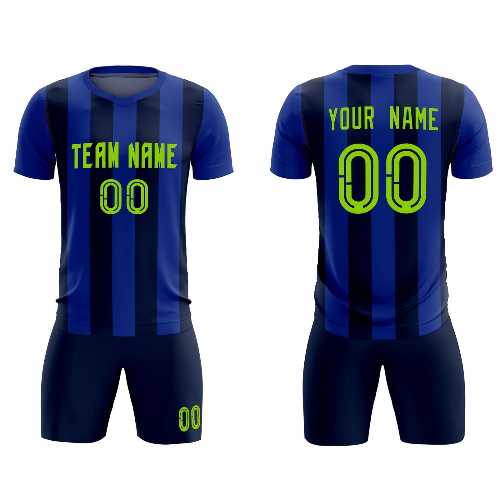 Custom Royal Navy Vertical Stripes Casual Outdoor Soccer Sets Jersey