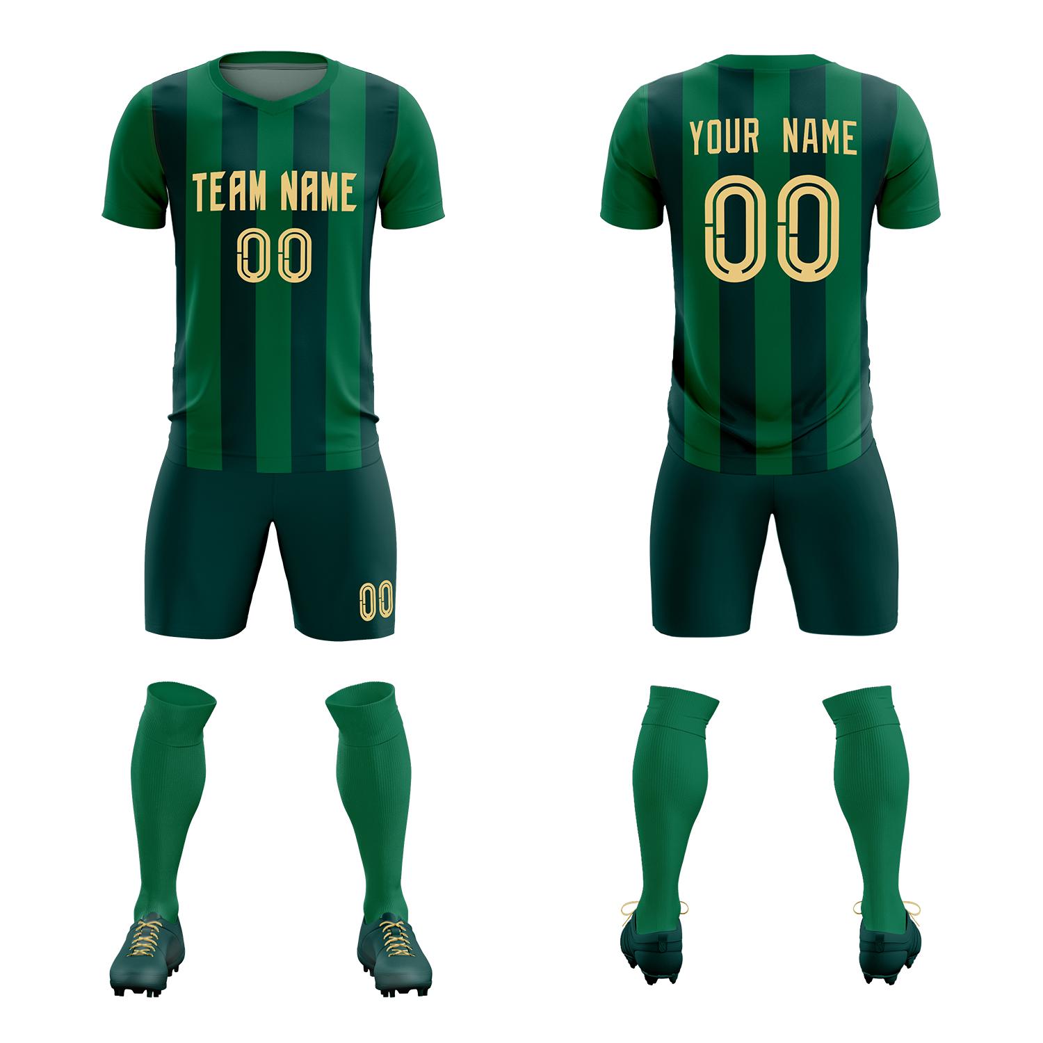 Custom Kelly Green Midnight Green Vertical Stripes Casual Outdoor Soccer Sets Jersey