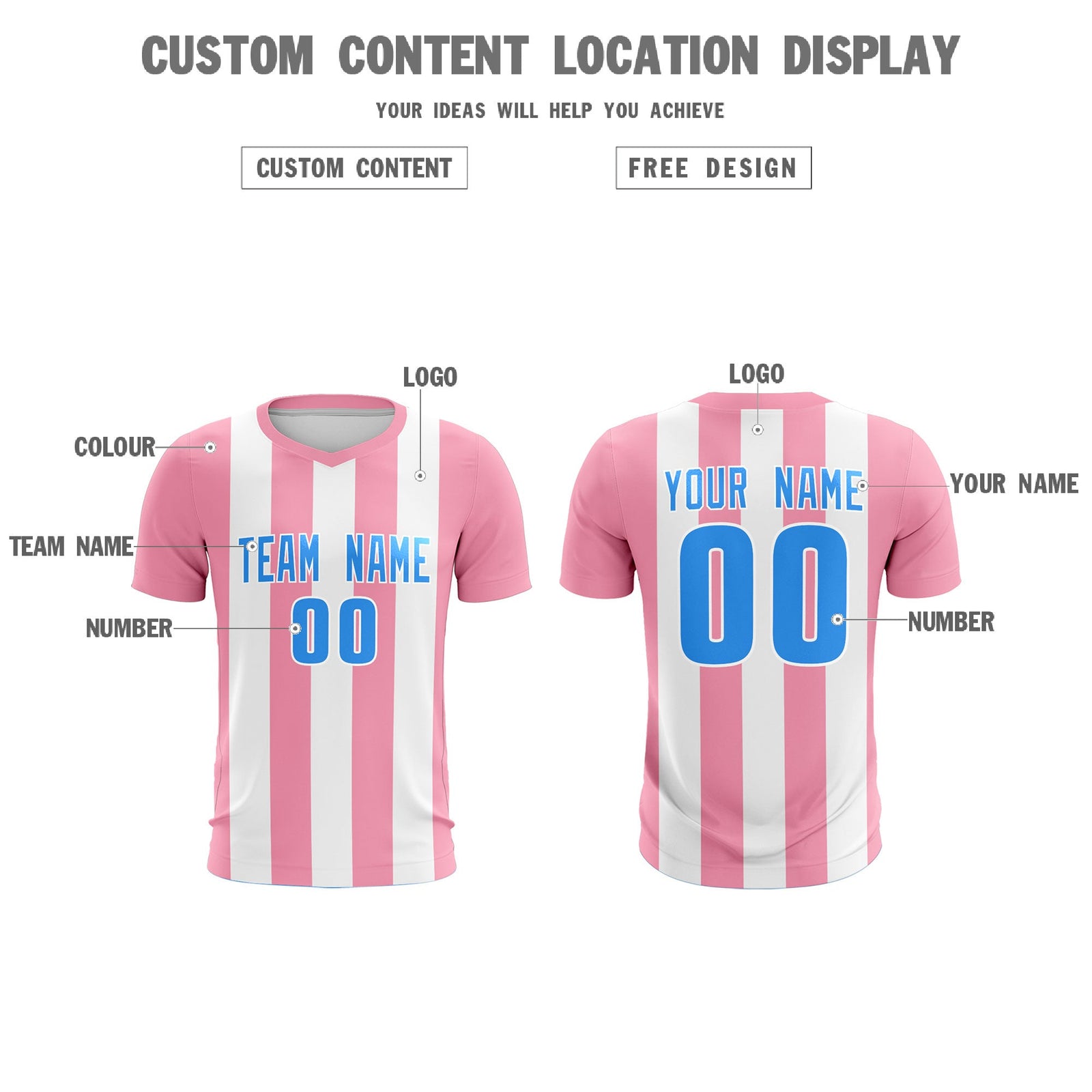 Custom White Light Pink Vertical Stripes Casual Outdoor Soccer Sets Jersey