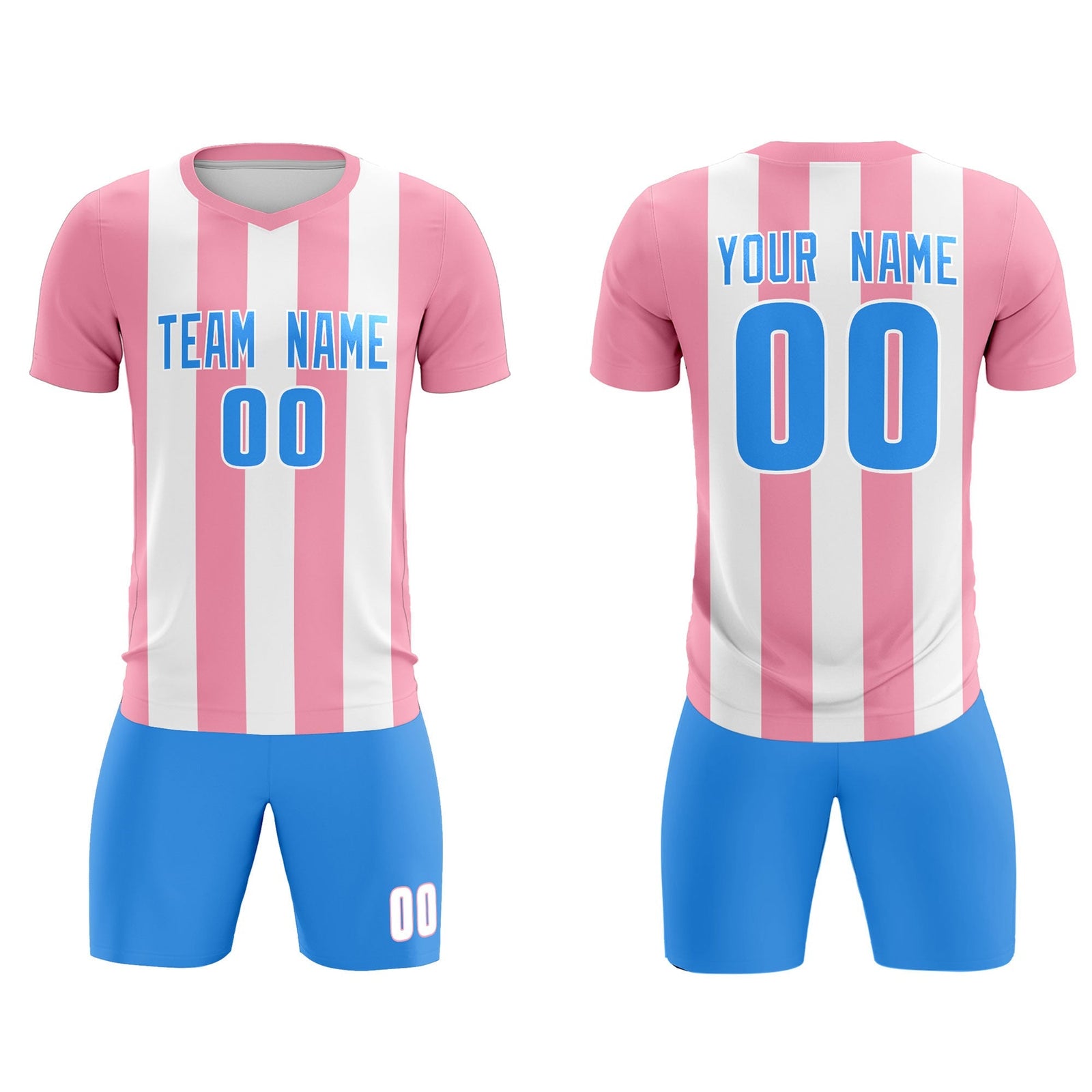 Custom White Light Pink Vertical Stripes Casual Outdoor Soccer Sets Jersey