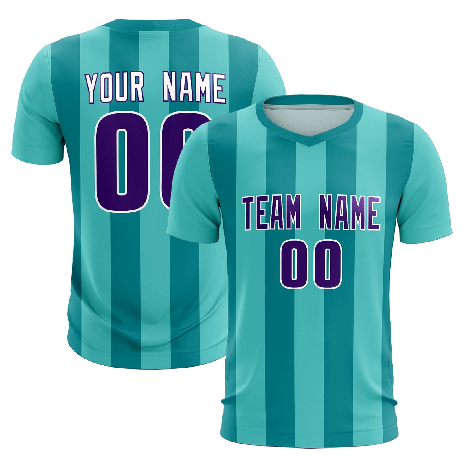 Custom Bright Green Aqua Vertical Stripes Casual Outdoor Soccer Sets Jersey