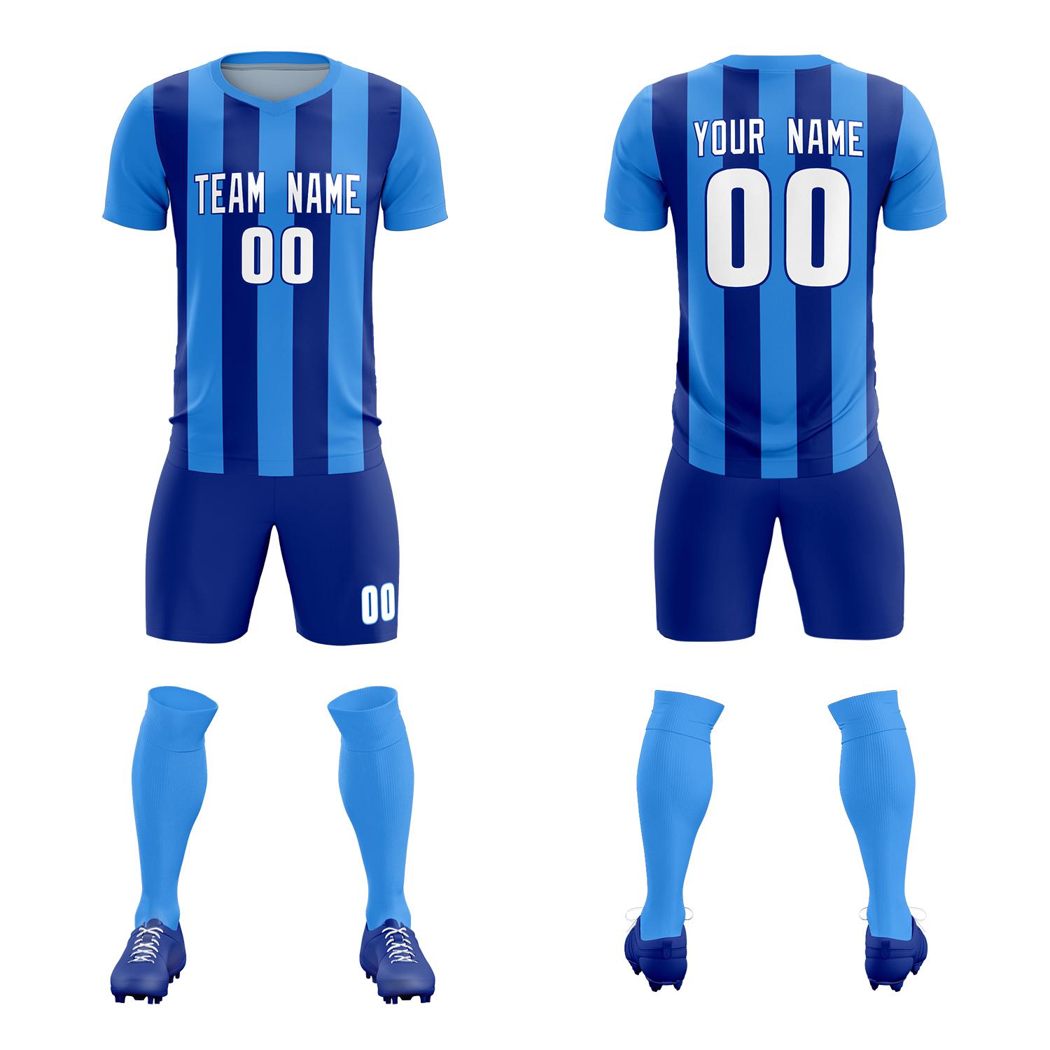 Custom Powder Blue Royal Vertical Stripes Casual Outdoor Soccer Sets Jersey