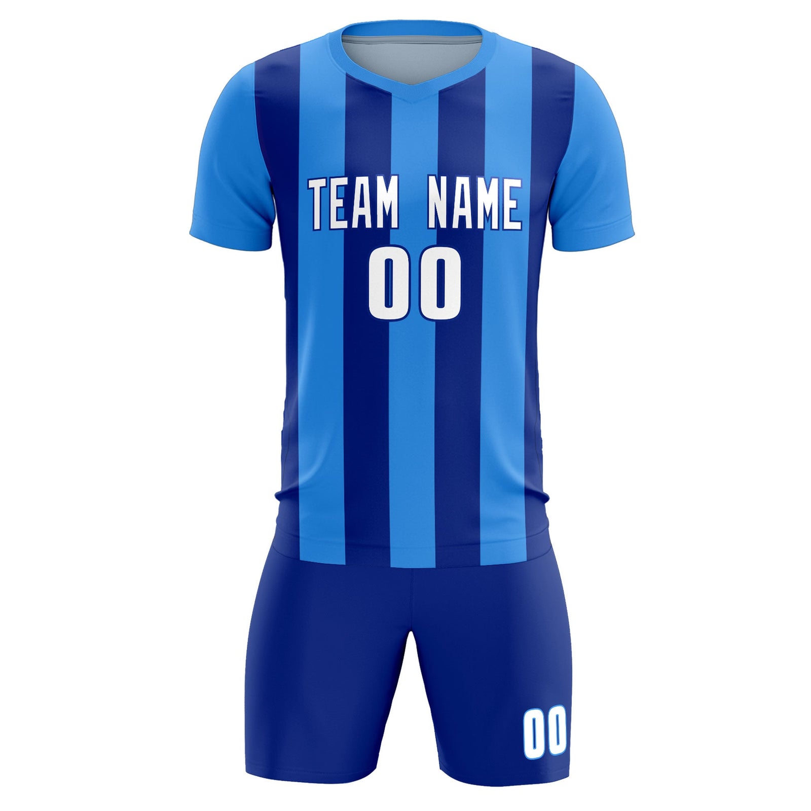 Custom Powder Blue Royal Vertical Stripes Casual Outdoor Soccer Sets Jersey