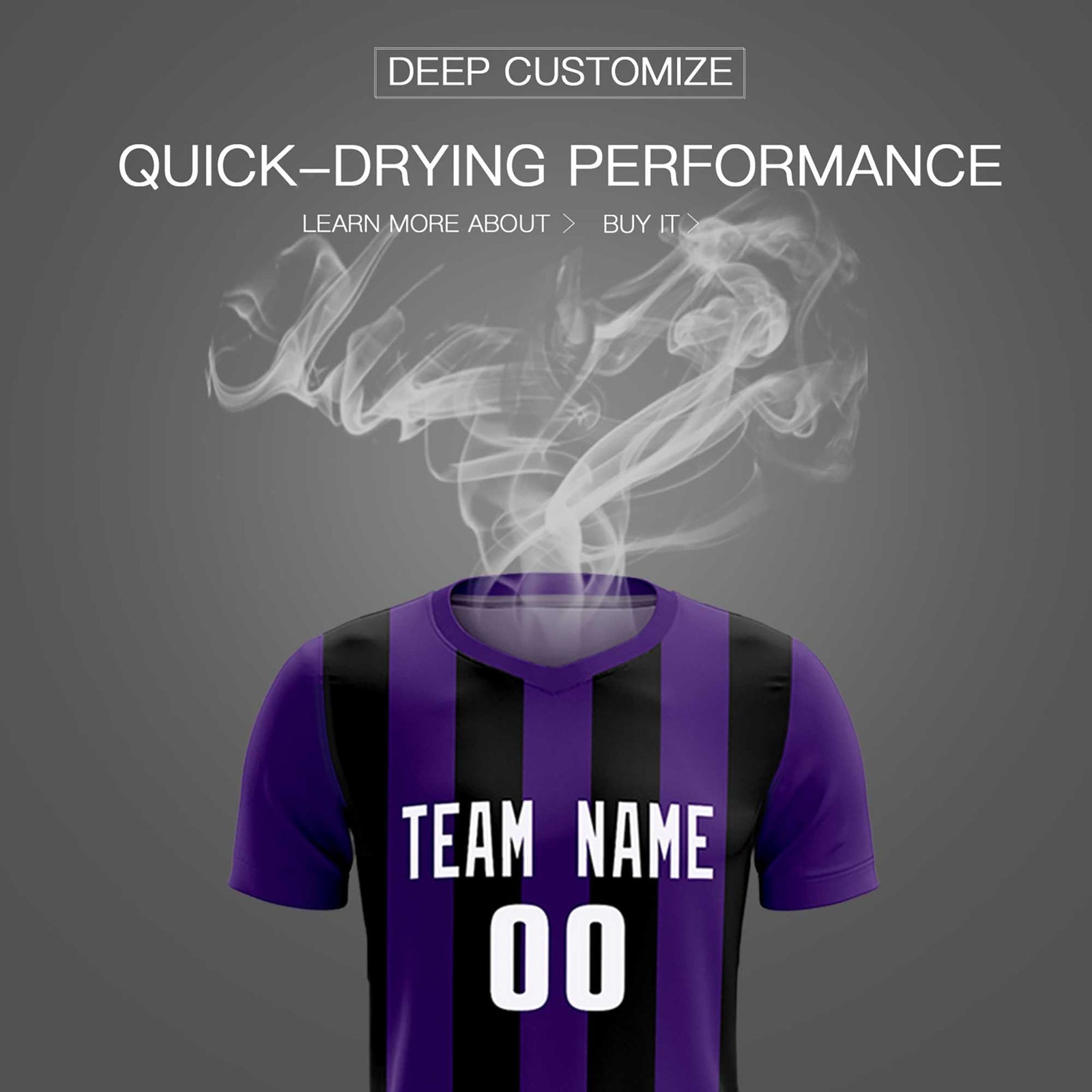 Custom Purple Black Vertical Stripes Casual Outdoor Soccer Sets Jersey