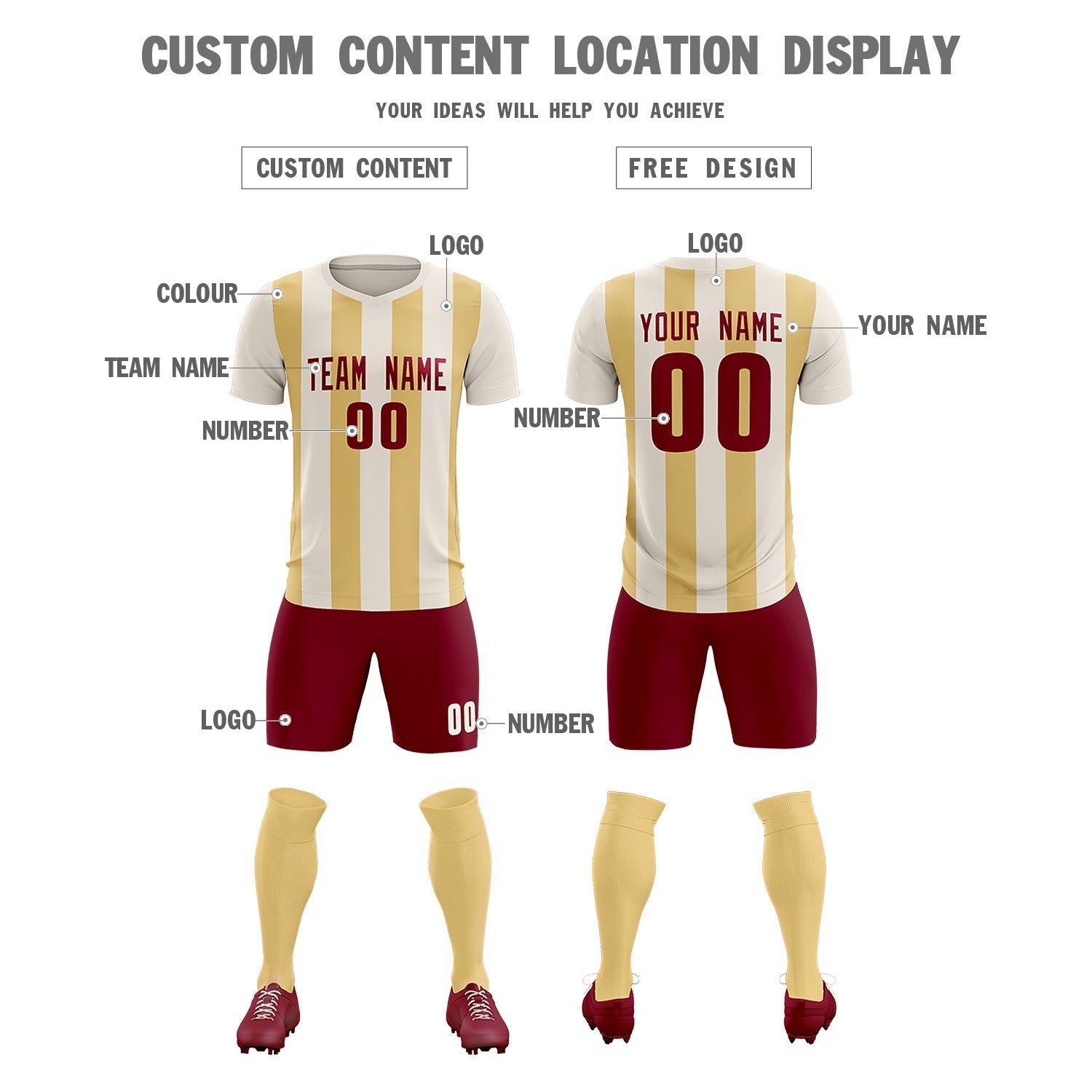 Custom Cream Khaki Vertical Stripes Casual Outdoor Soccer Sets Jersey
