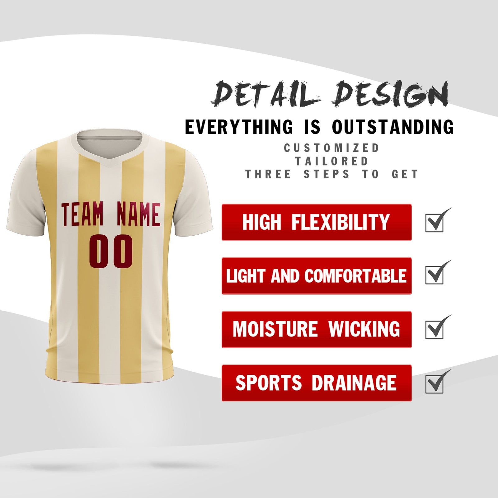 Custom Cream Khaki Vertical Stripes Casual Outdoor Soccer Sets Jersey