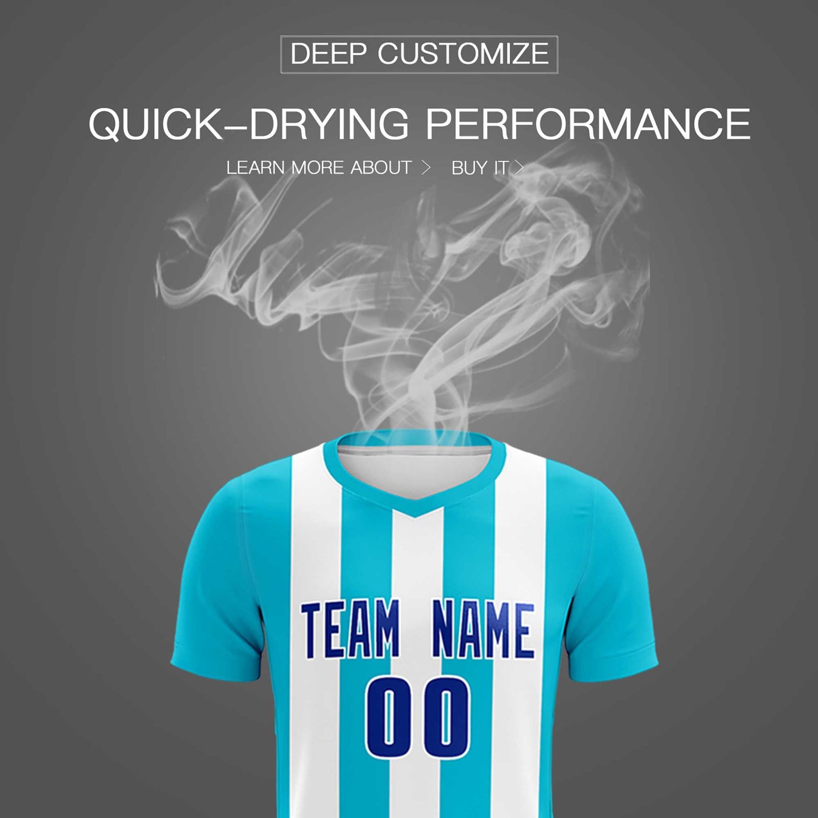 Custom White Sky Blue Vertical Stripes Casual Outdoor Soccer Sets Jersey