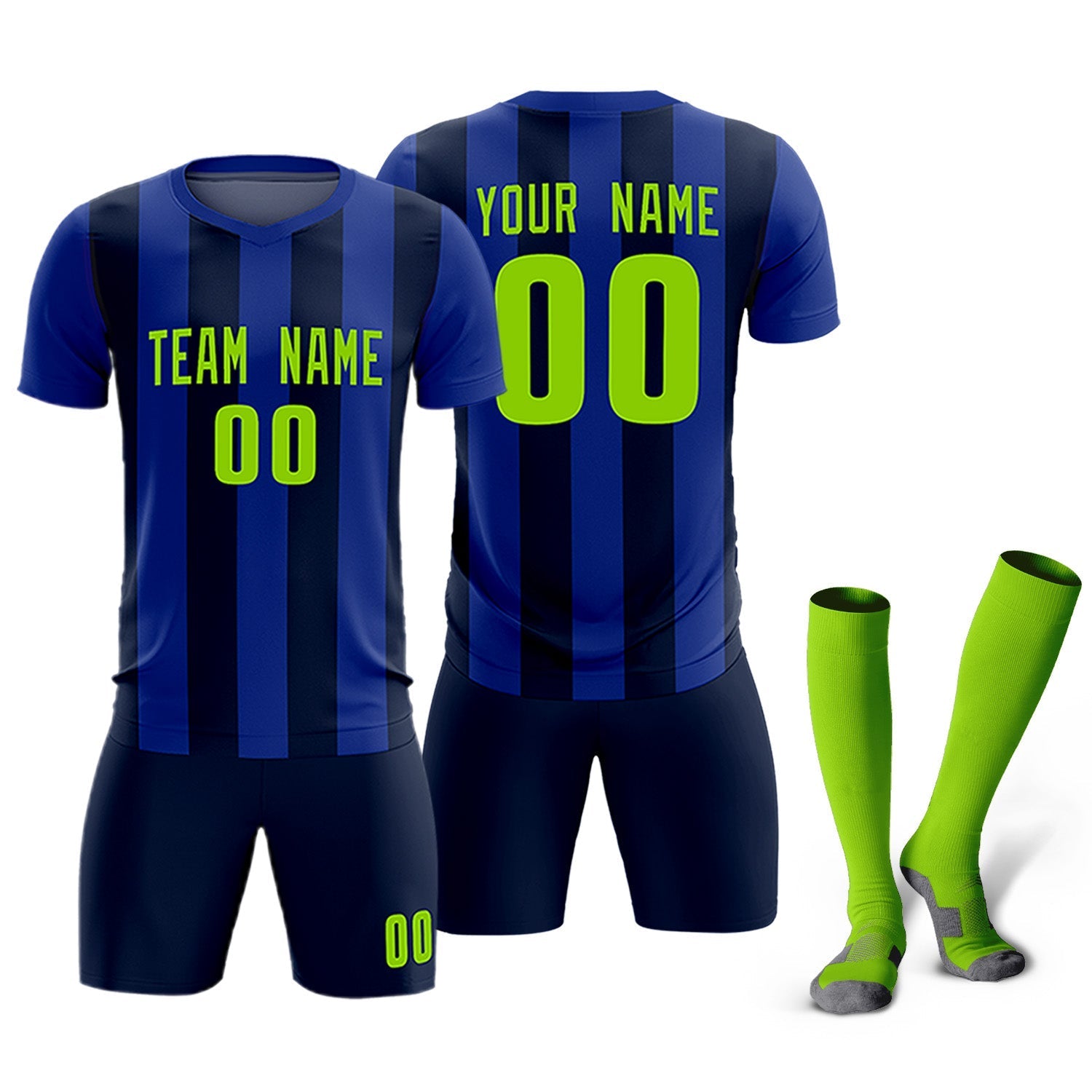 Custom Royal Navy Vertical Stripes Casual Outdoor Soccer Sets Jersey