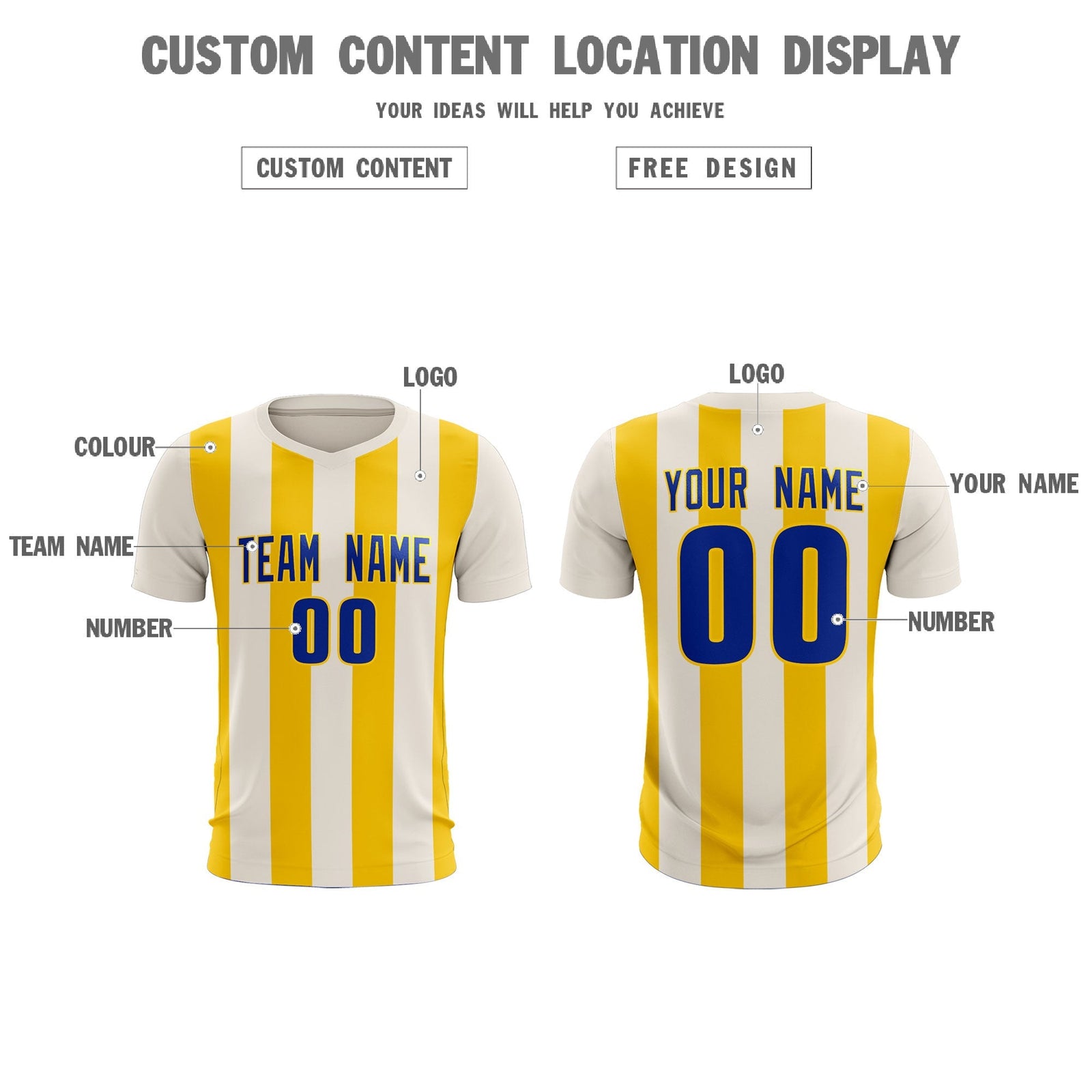 Custom Cream Gold Vertical Stripes Casual Outdoor Soccer Sets Jersey