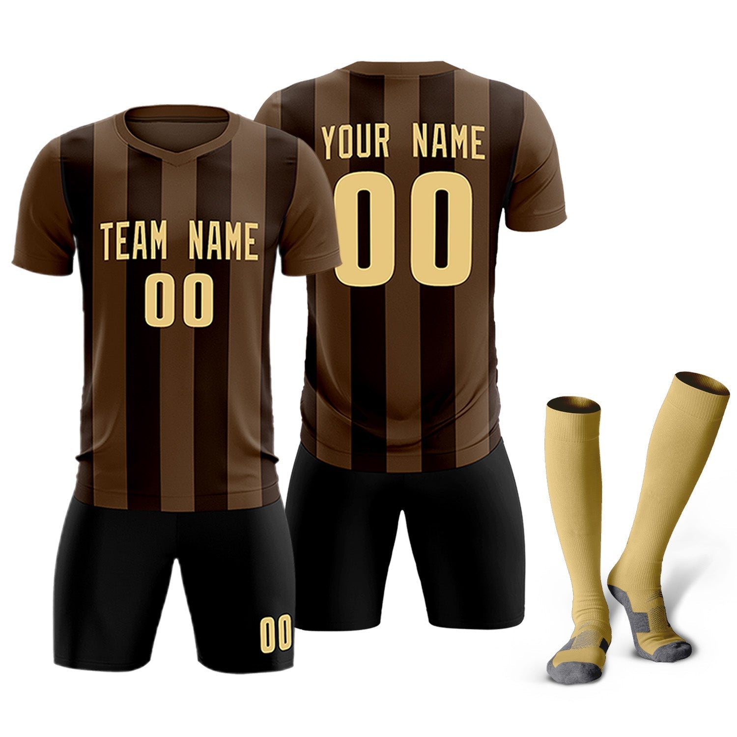 Custom Light Brown Brown Vertical Stripes Casual Outdoor Soccer Sets Jersey