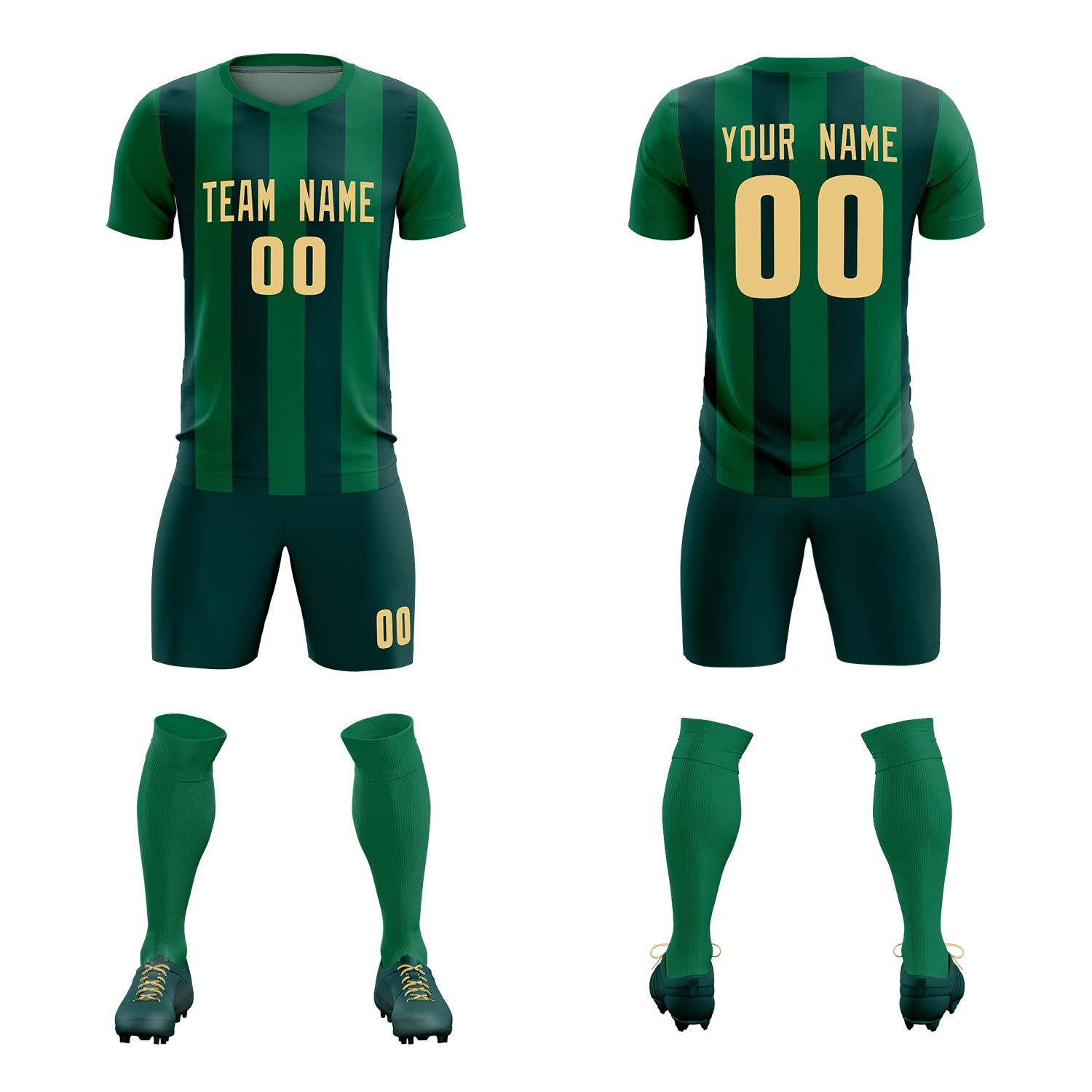 Custom Kelly Green Midnight Green Vertical Stripes Casual Outdoor Soccer Sets Jersey