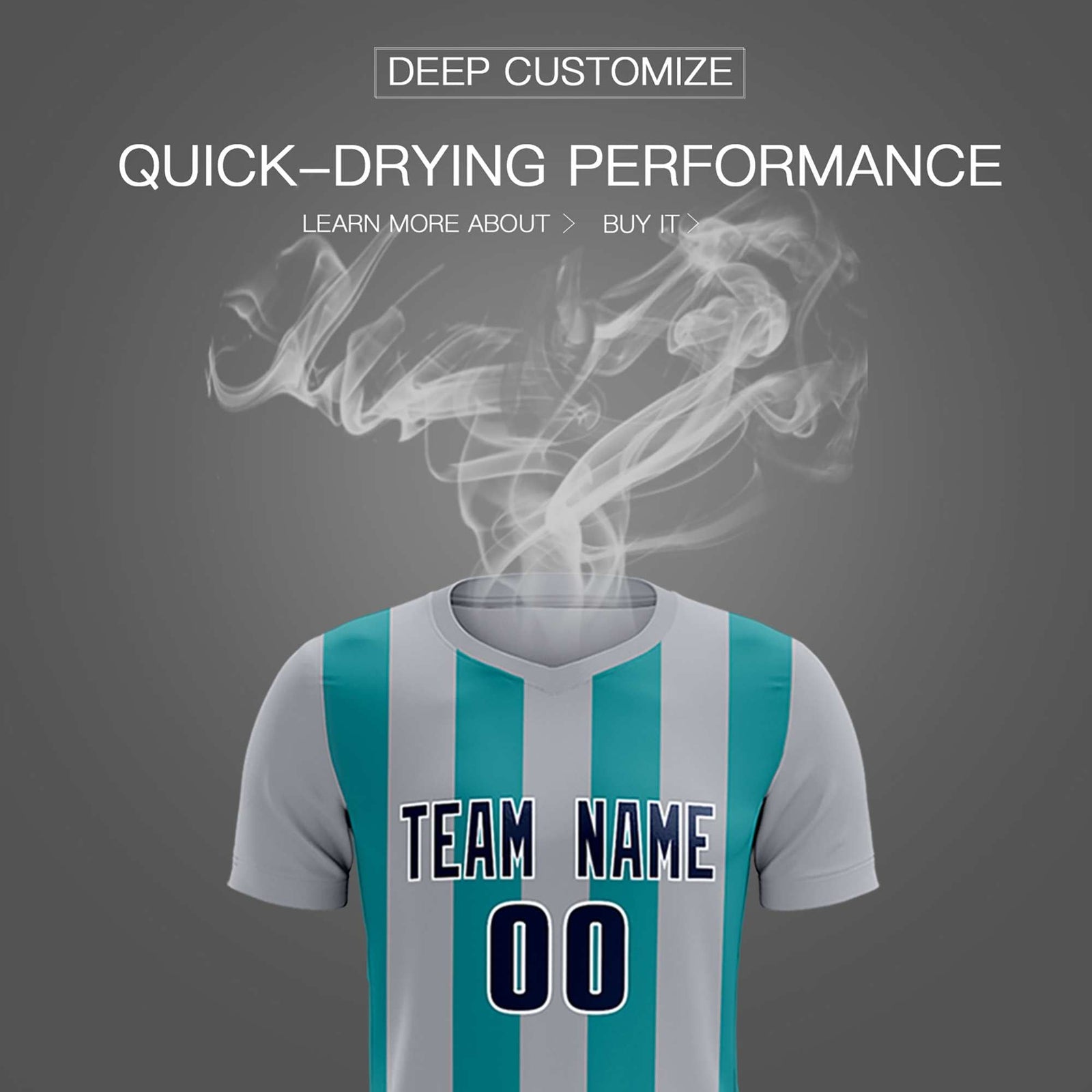 Custom Gray Aqua Vertical Stripes Casual Outdoor Soccer Sets Jersey