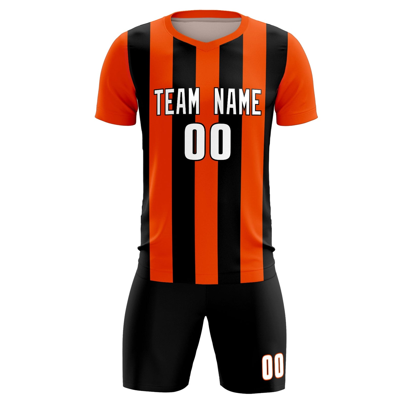 Custom Orange Black Vertical Stripes Casual Outdoor Soccer Sets Jersey