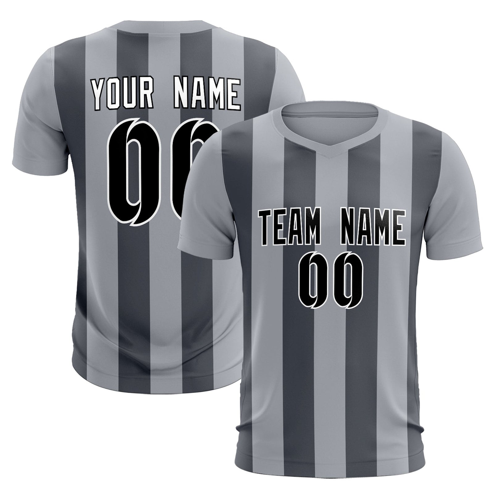 Custom Gray Dark Gray Vertical Stripes Casual Outdoor Soccer Sets Jersey