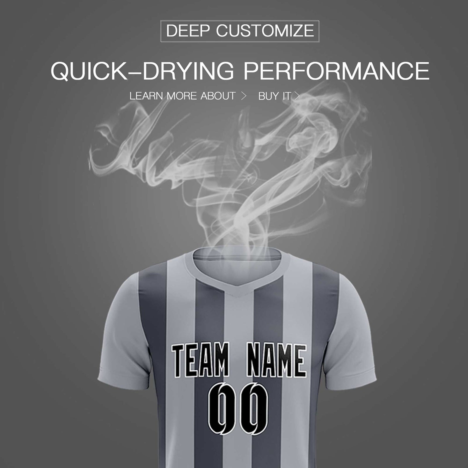 Custom Gray Dark Gray Vertical Stripes Casual Outdoor Soccer Sets Jersey