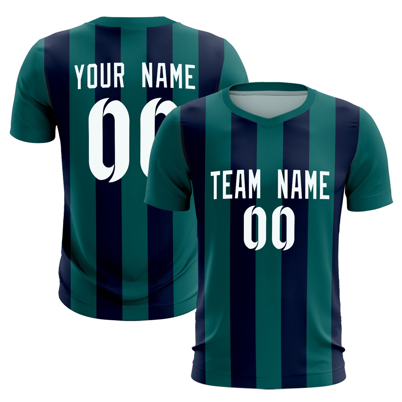 Custom Aqua Navy Vertical Stripes Casual Outdoor Soccer Sets Jersey