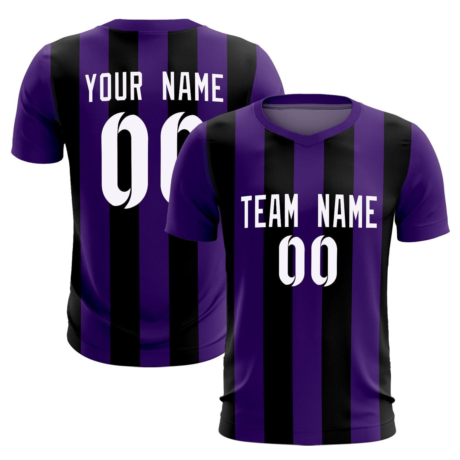 Custom Purple Black Vertical Stripes Casual Outdoor Soccer Sets Jersey