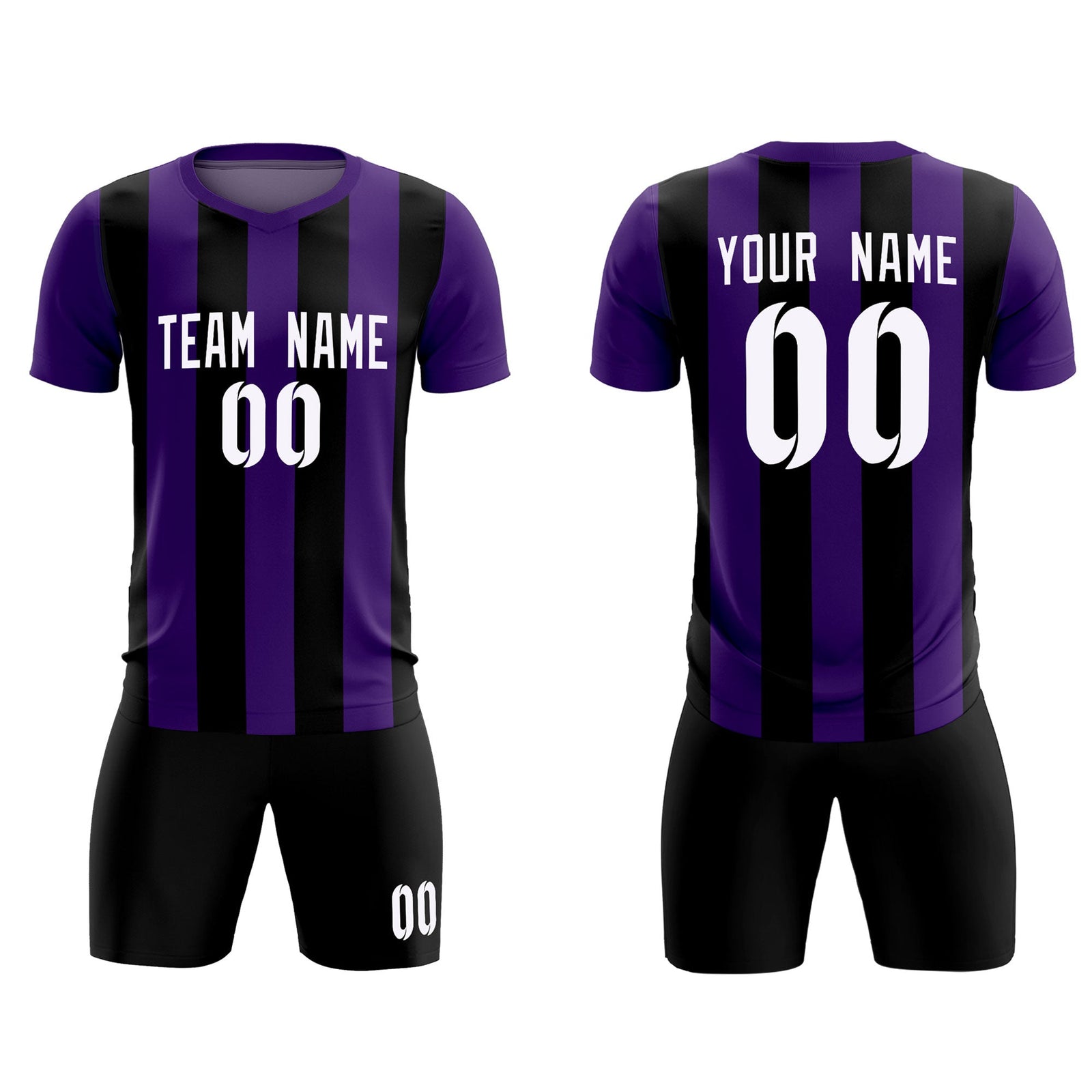 Custom Purple Black Vertical Stripes Casual Outdoor Soccer Sets Jersey