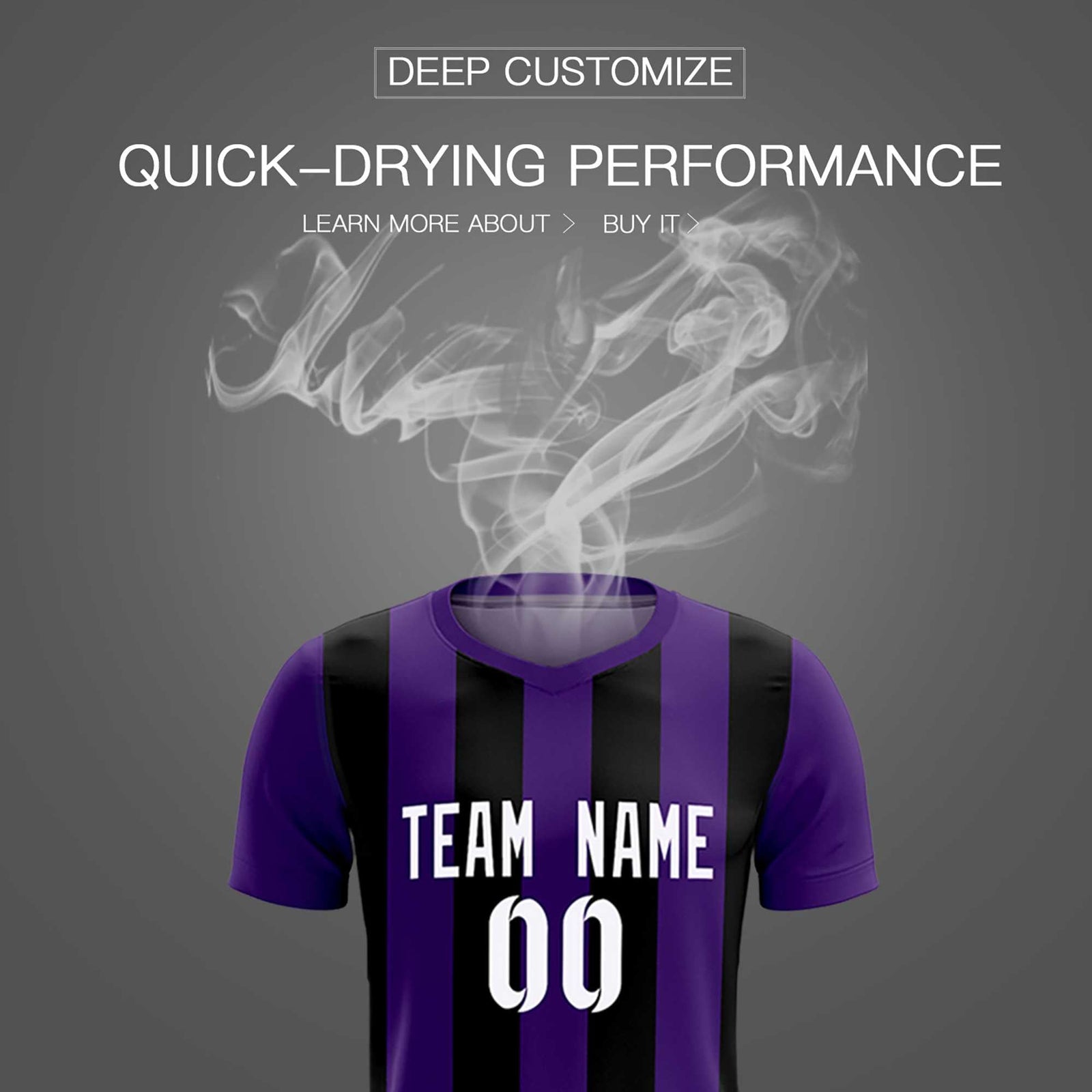 Custom Purple Black Vertical Stripes Casual Outdoor Soccer Sets Jersey