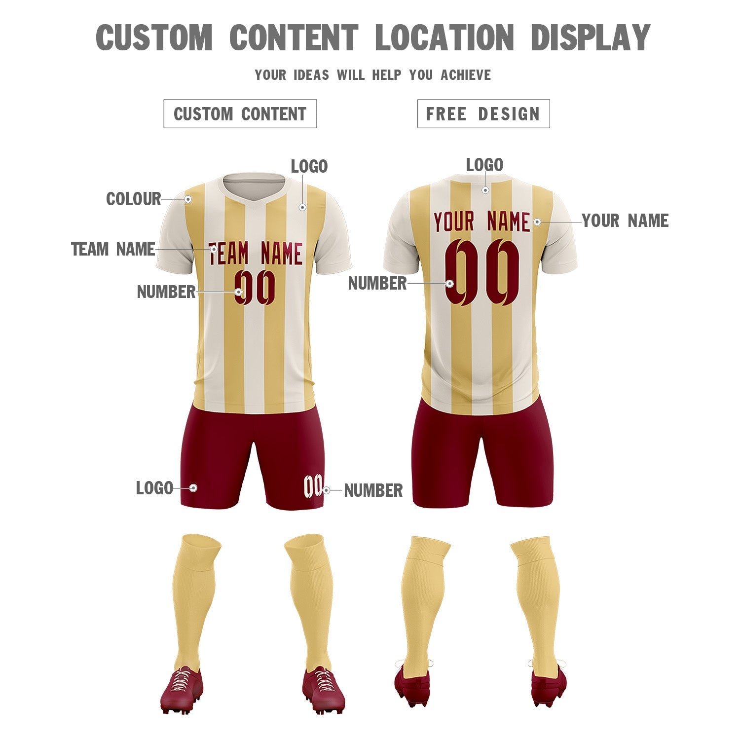 Custom Cream Khaki Vertical Stripes Casual Outdoor Soccer Sets Jersey