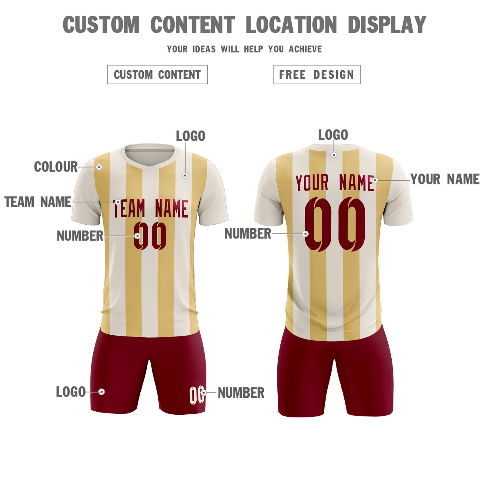 Custom Cream Khaki Vertical Stripes Casual Outdoor Soccer Sets Jersey