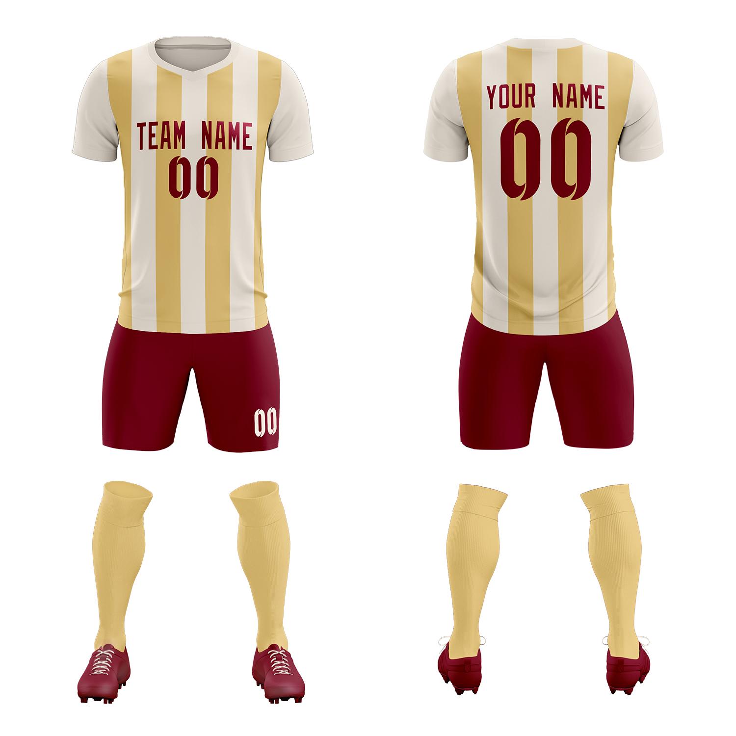 Custom Cream Khaki Vertical Stripes Casual Outdoor Soccer Sets Jersey