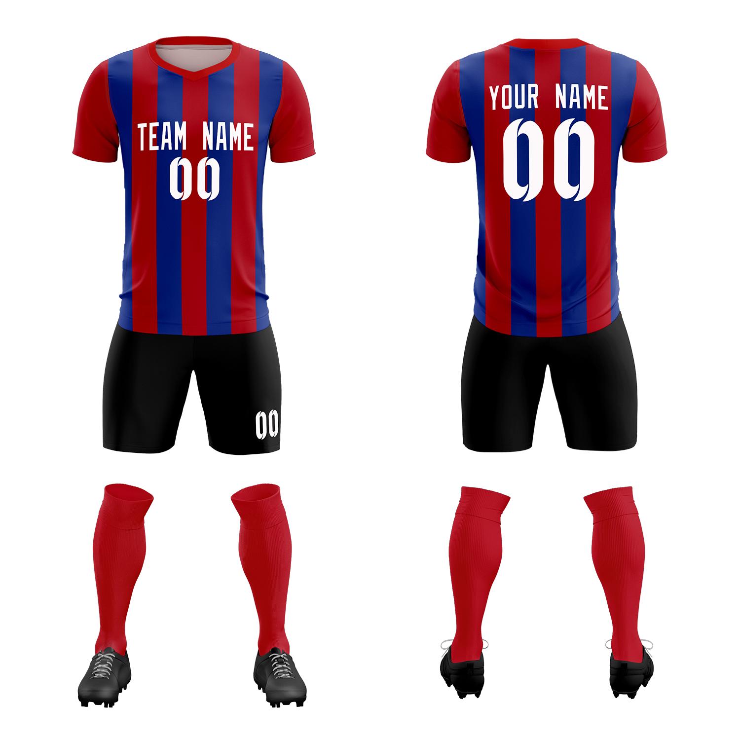 Custom Red Royal Vertical Stripes Casual Outdoor Soccer Sets Jersey