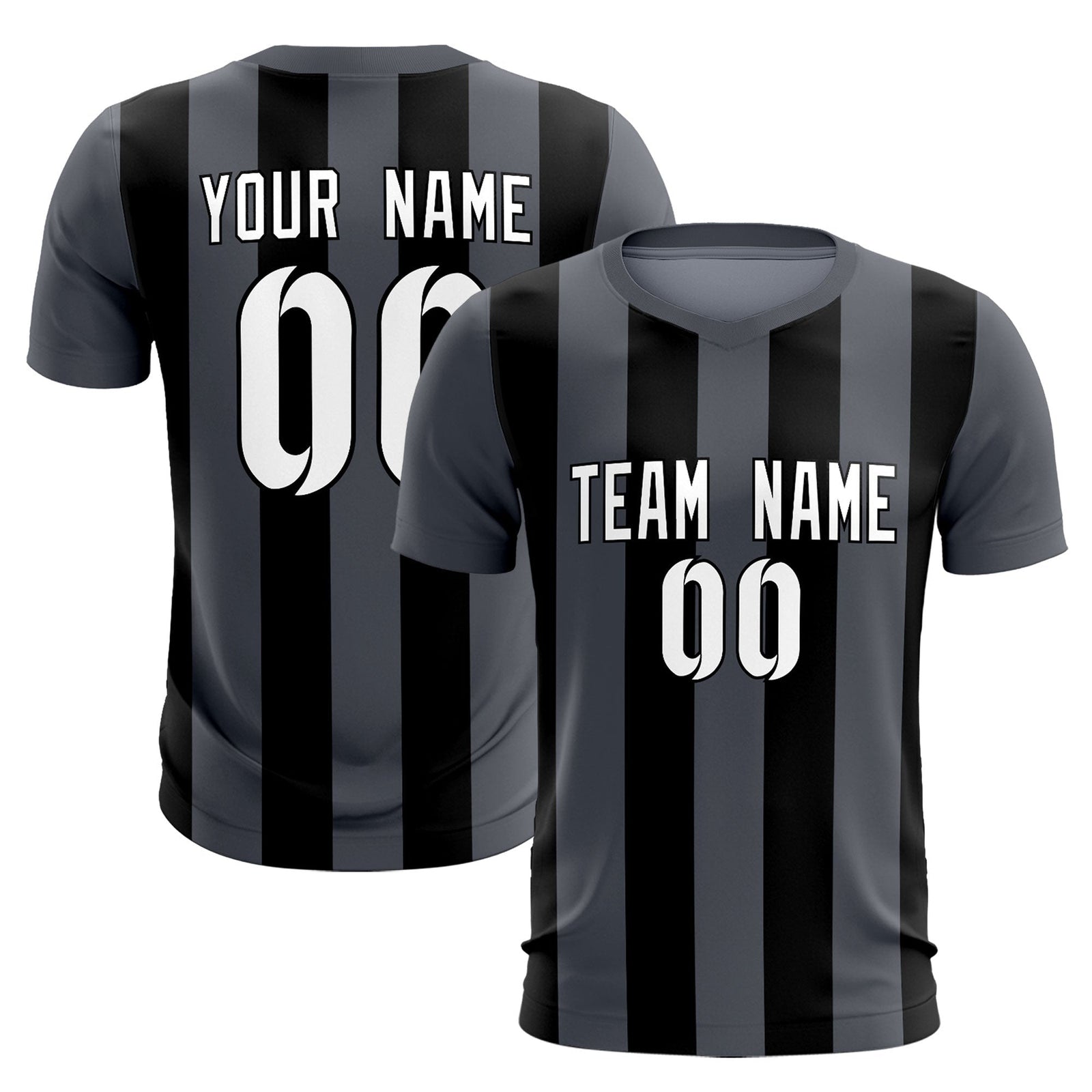 Custom Dark Gray Black Vertical Stripes Casual Outdoor Soccer Sets Jersey