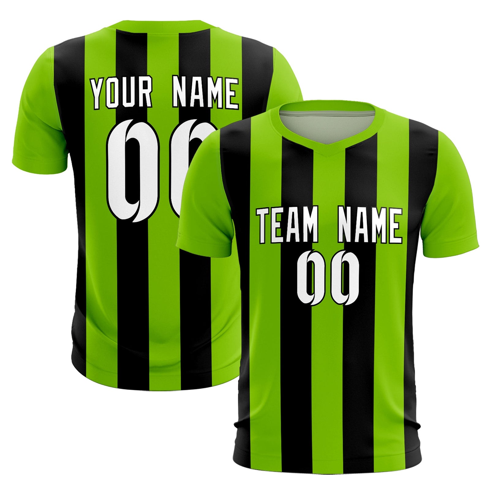 Custom Neon Green Black Vertical Stripes Casual Outdoor Soccer Sets Jersey