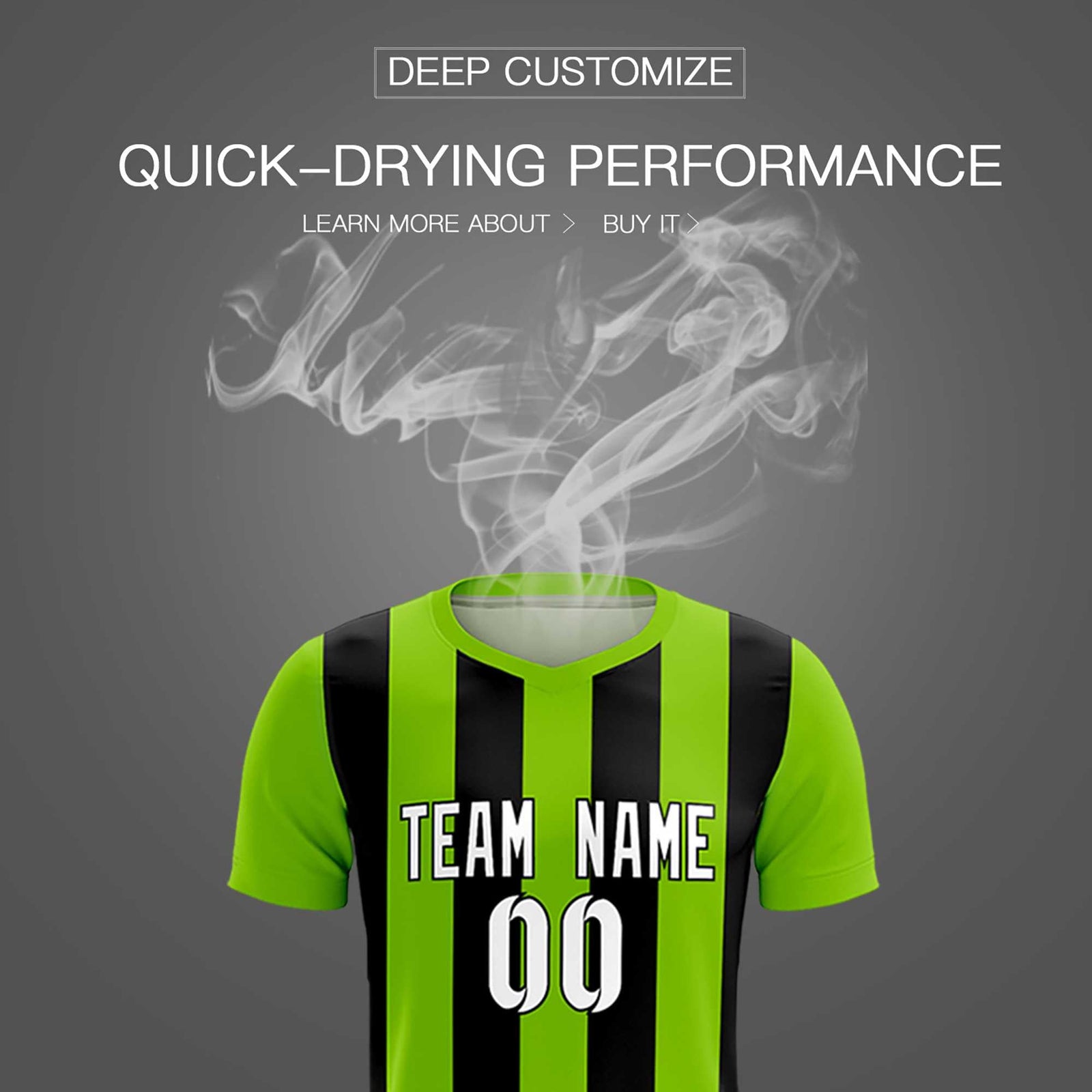 Custom Neon Green Black Vertical Stripes Casual Outdoor Soccer Sets Jersey