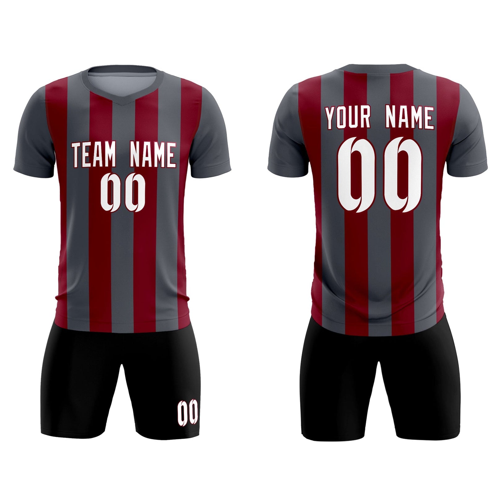 Custom Dark Gray Crimson Vertical Stripes Casual Outdoor Soccer Sets Jersey