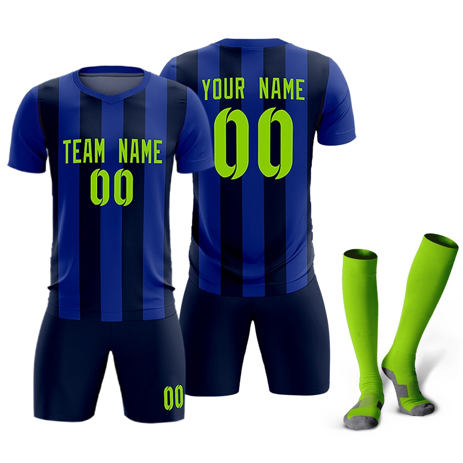 Custom Royal Navy Vertical Stripes Casual Outdoor Soccer Sets Jersey