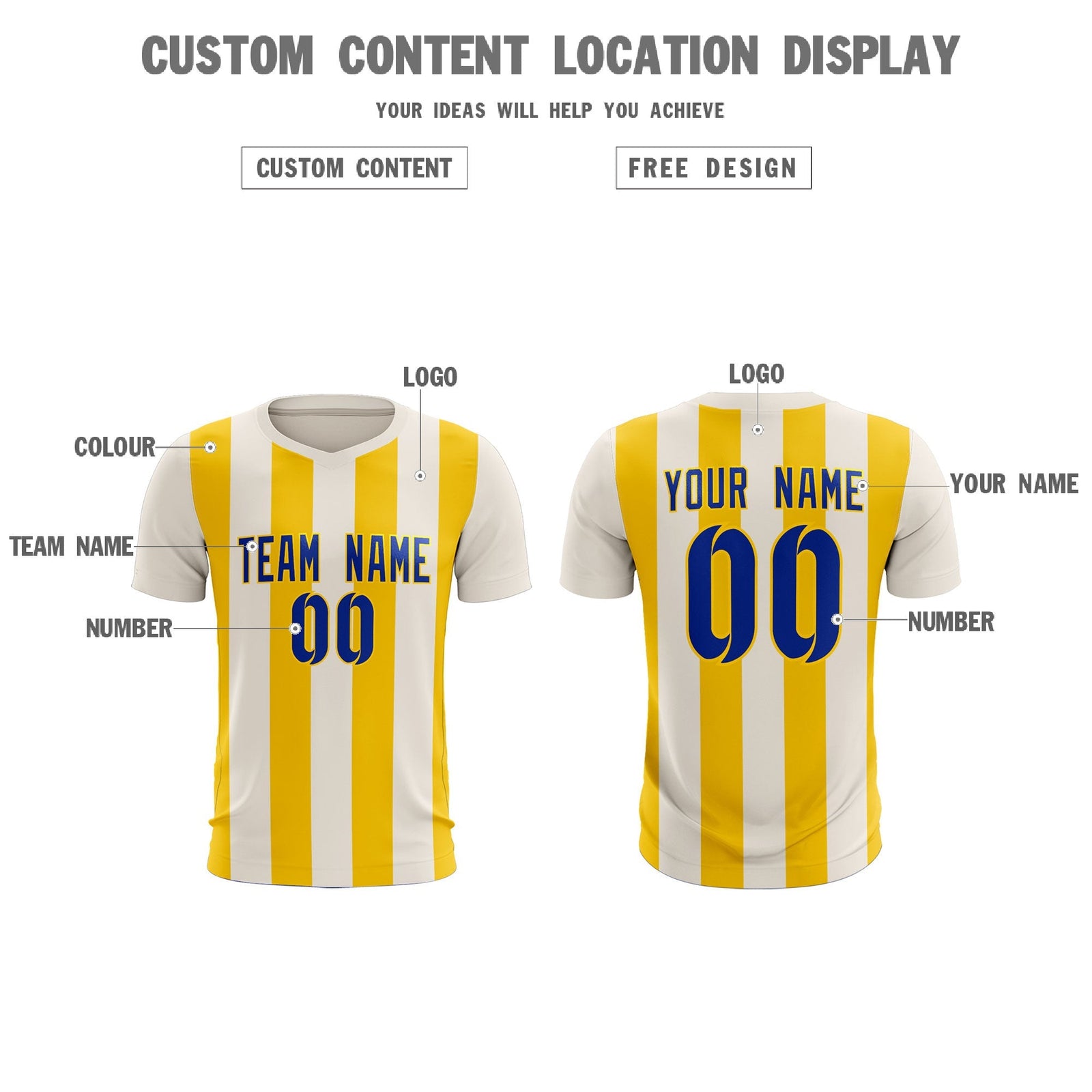 Custom Cream Gold Vertical Stripes Casual Outdoor Soccer Sets Jersey