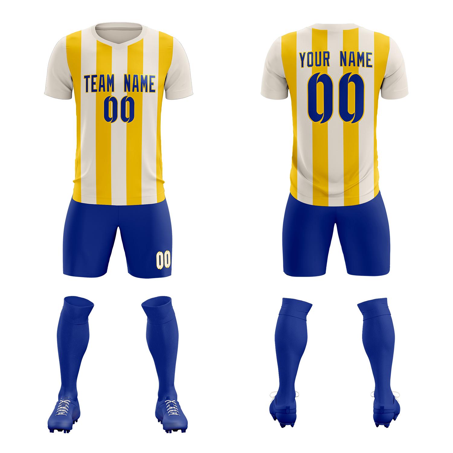 Custom Cream Gold Vertical Stripes Casual Outdoor Soccer Sets Jersey