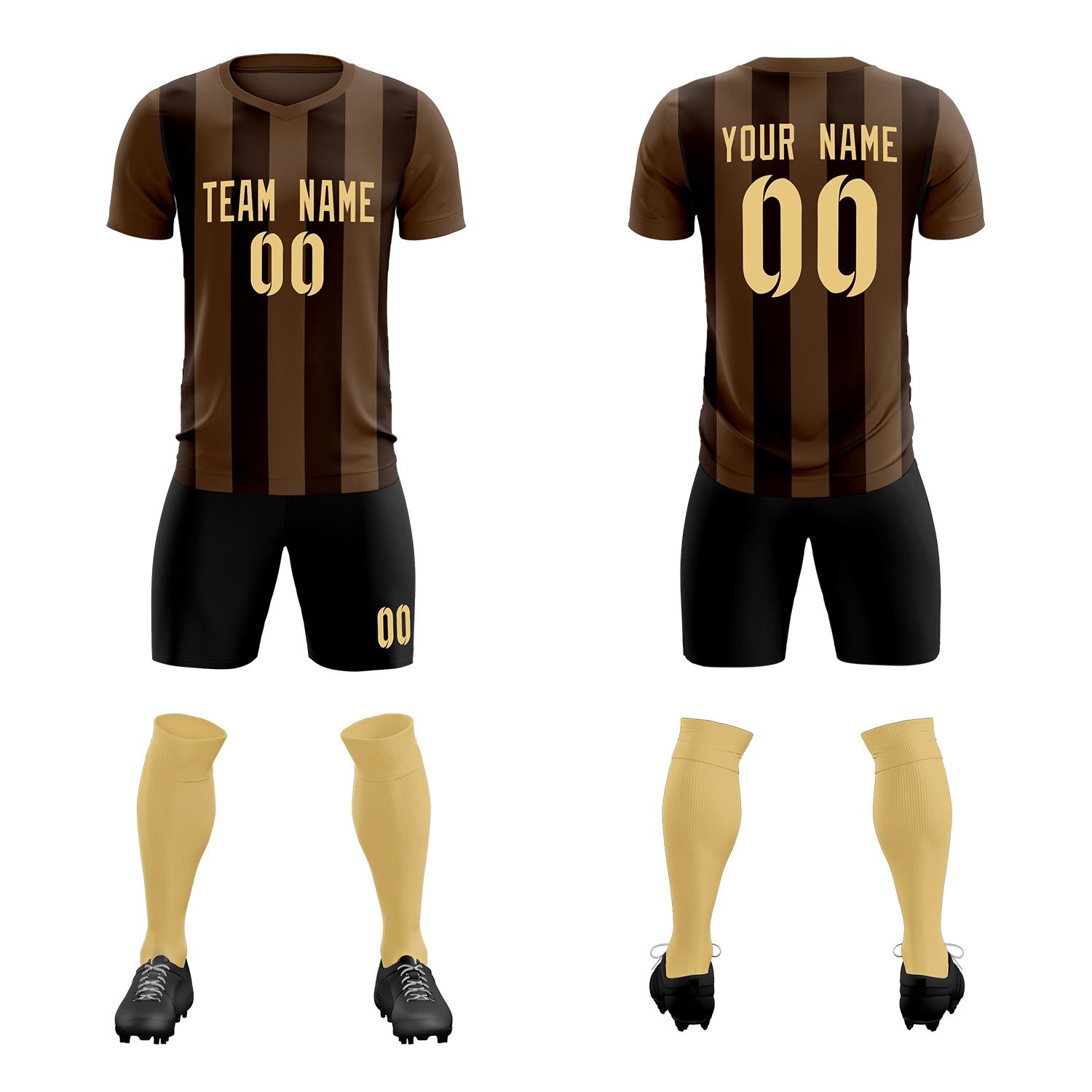 Custom Light Brown Brown Vertical Stripes Casual Outdoor Soccer Sets Jersey