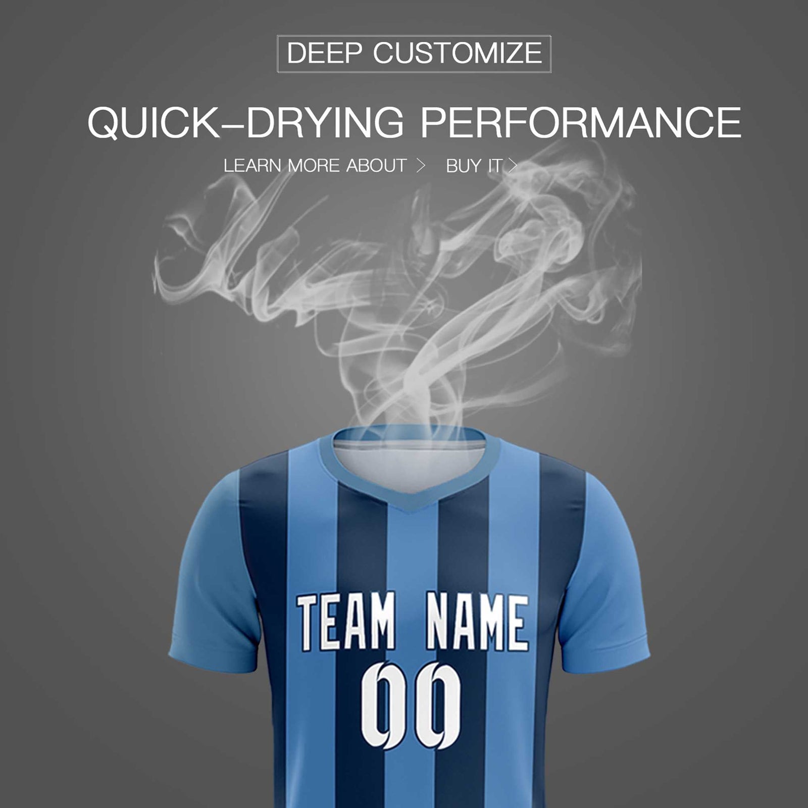 Custom Light Blue Midnight Blue Vertical Stripes Casual Outdoor Soccer Sets Jersey