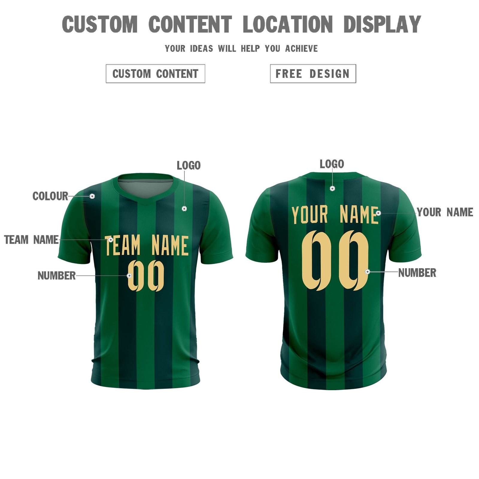 Custom Kelly Green Midnight Green Vertical Stripes Casual Outdoor Soccer Sets Jersey