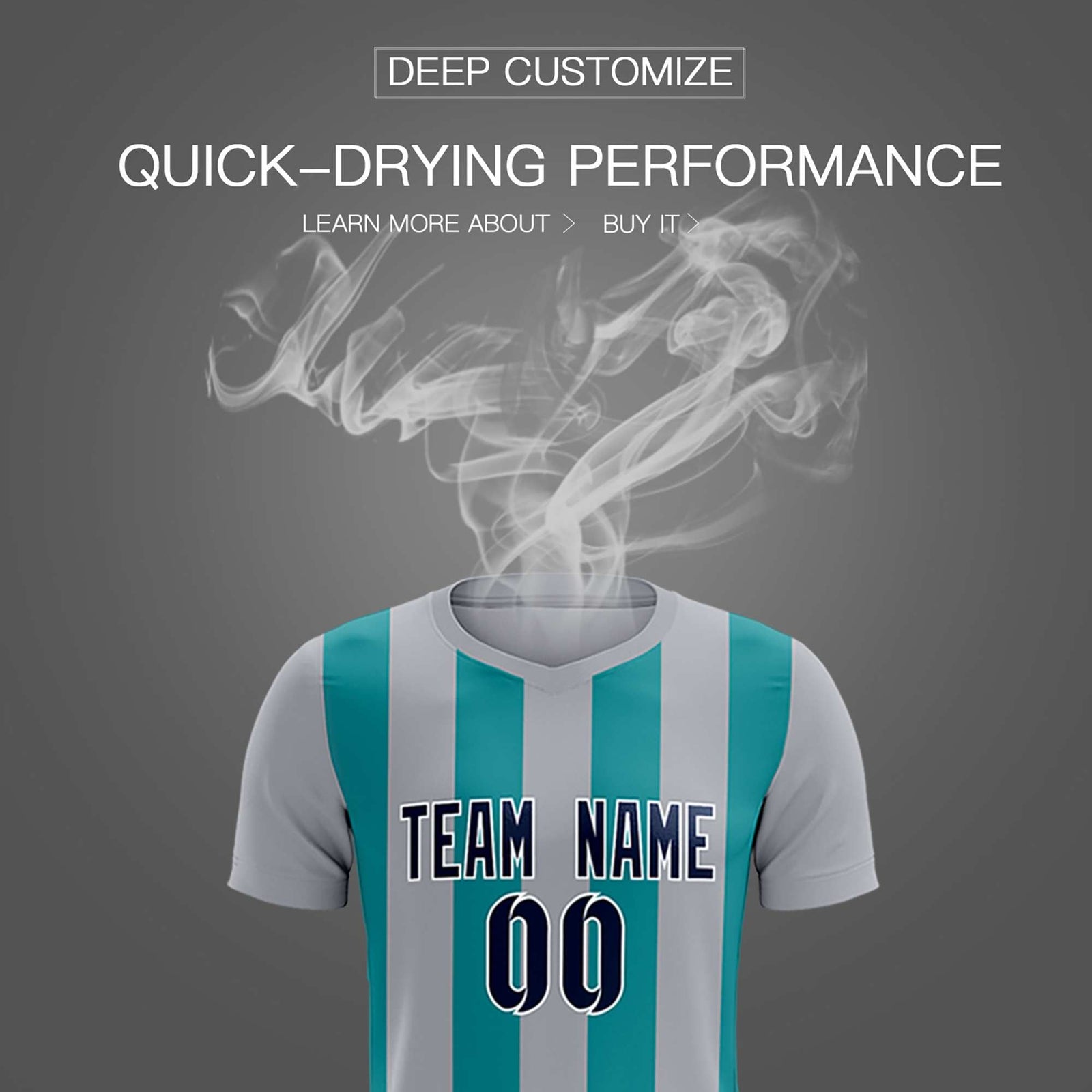 Custom Gray Aqua Vertical Stripes Casual Outdoor Soccer Sets Jersey