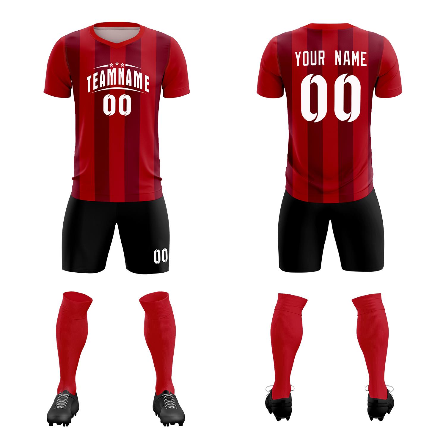 Custom Red Crimson Vertical Stripes Casual Outdoor Soccer Sets Jersey