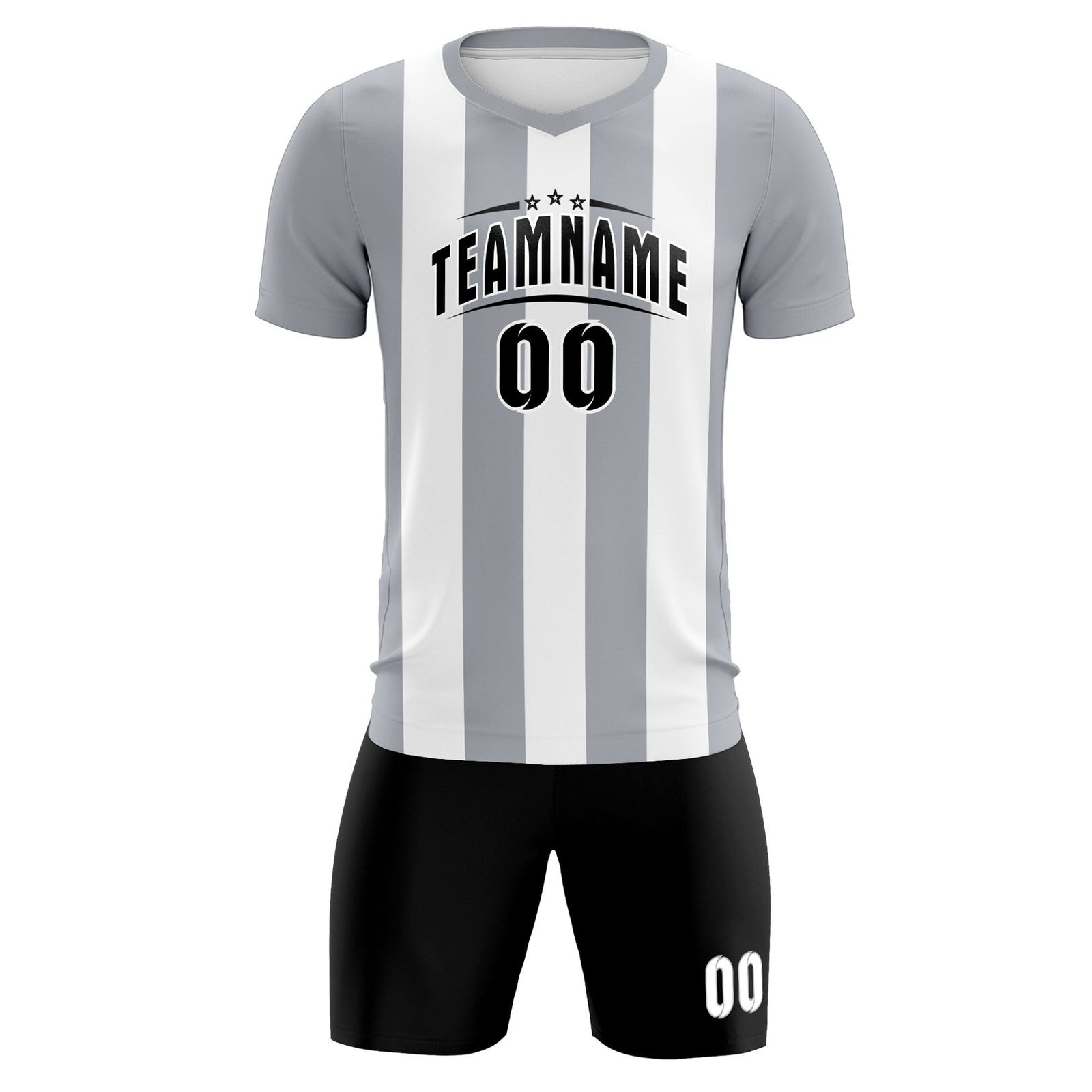 Custom White Gray Vertical Stripes Casual Outdoor Soccer Sets Jersey