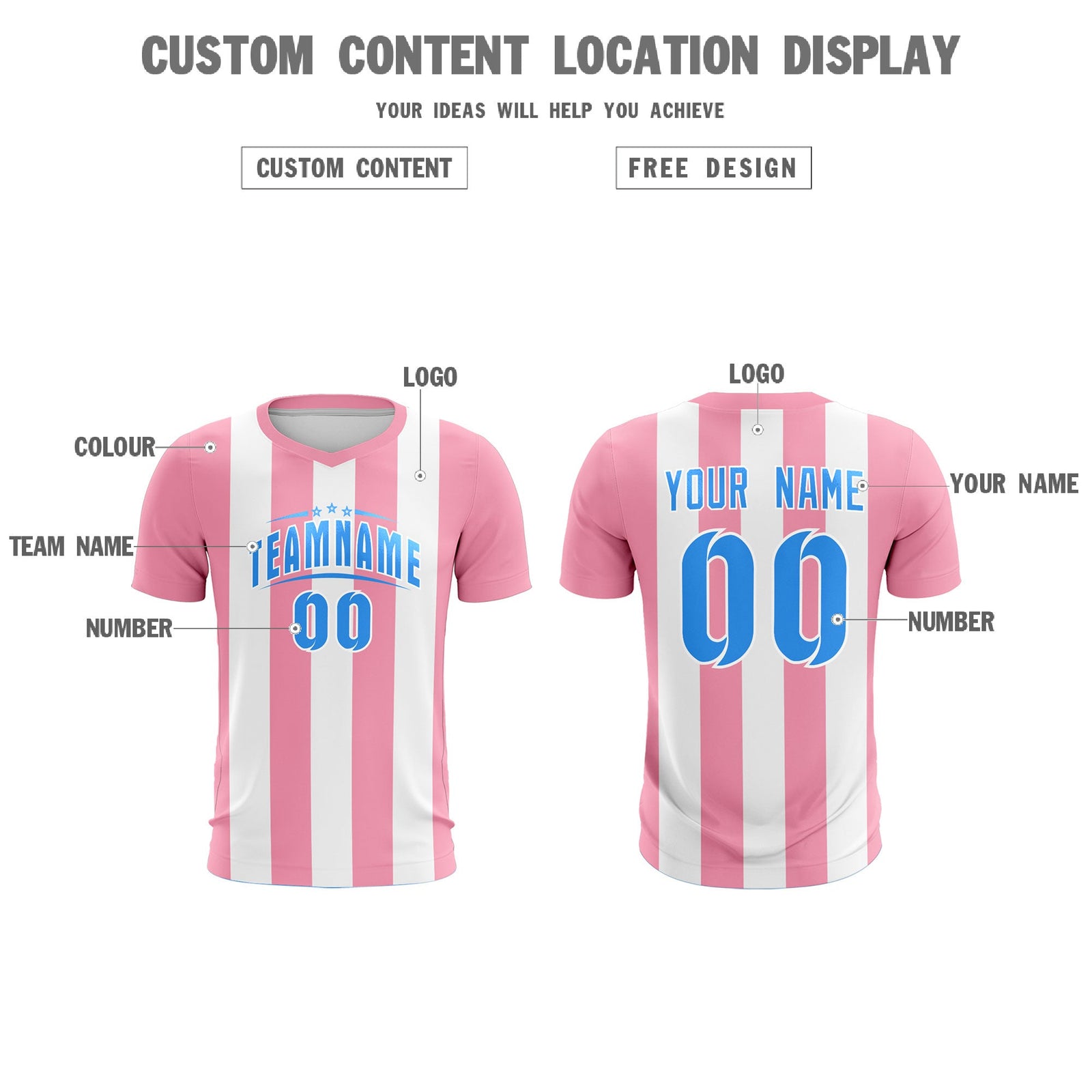 Custom White Light Pink Vertical Stripes Casual Outdoor Soccer Sets Jersey