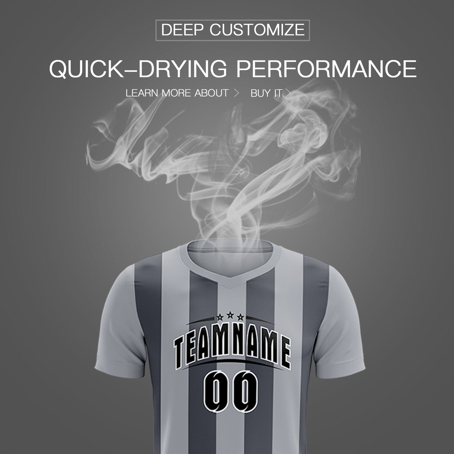 Custom Gray Dark Gray Vertical Stripes Casual Outdoor Soccer Sets Jersey