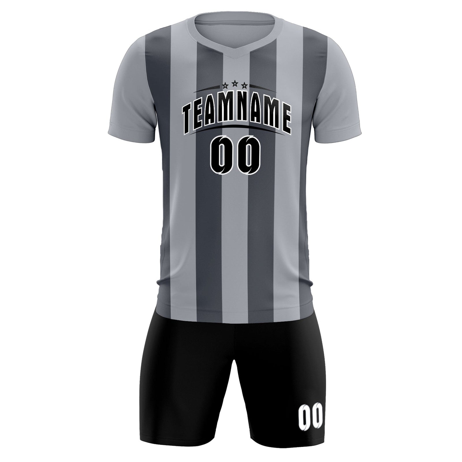 Custom Gray Dark Gray Vertical Stripes Casual Outdoor Soccer Sets Jersey
