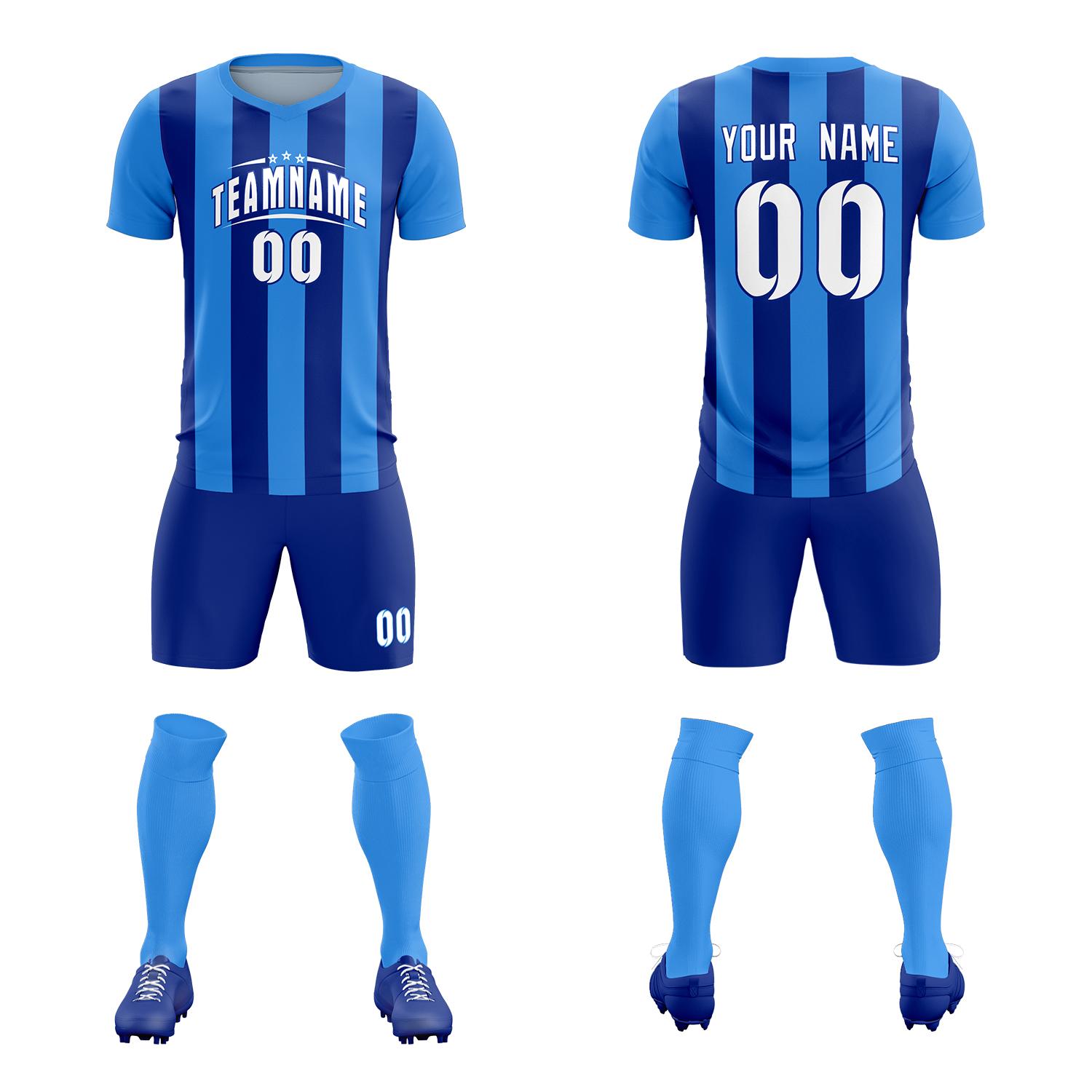Custom Powder Blue Royal Vertical Stripes Casual Outdoor Soccer Sets Jersey
