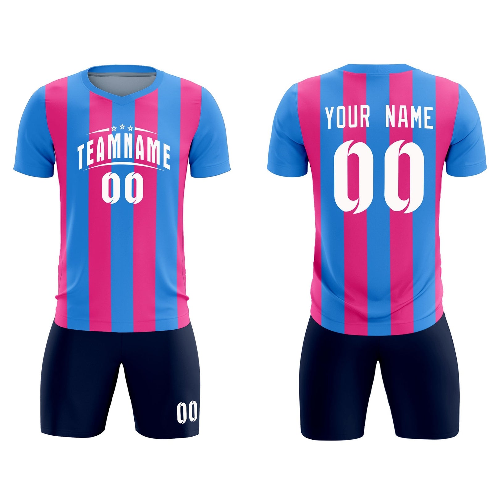 Custom Powder Blue Pink Vertical Stripes Casual Outdoor Soccer Sets Jersey